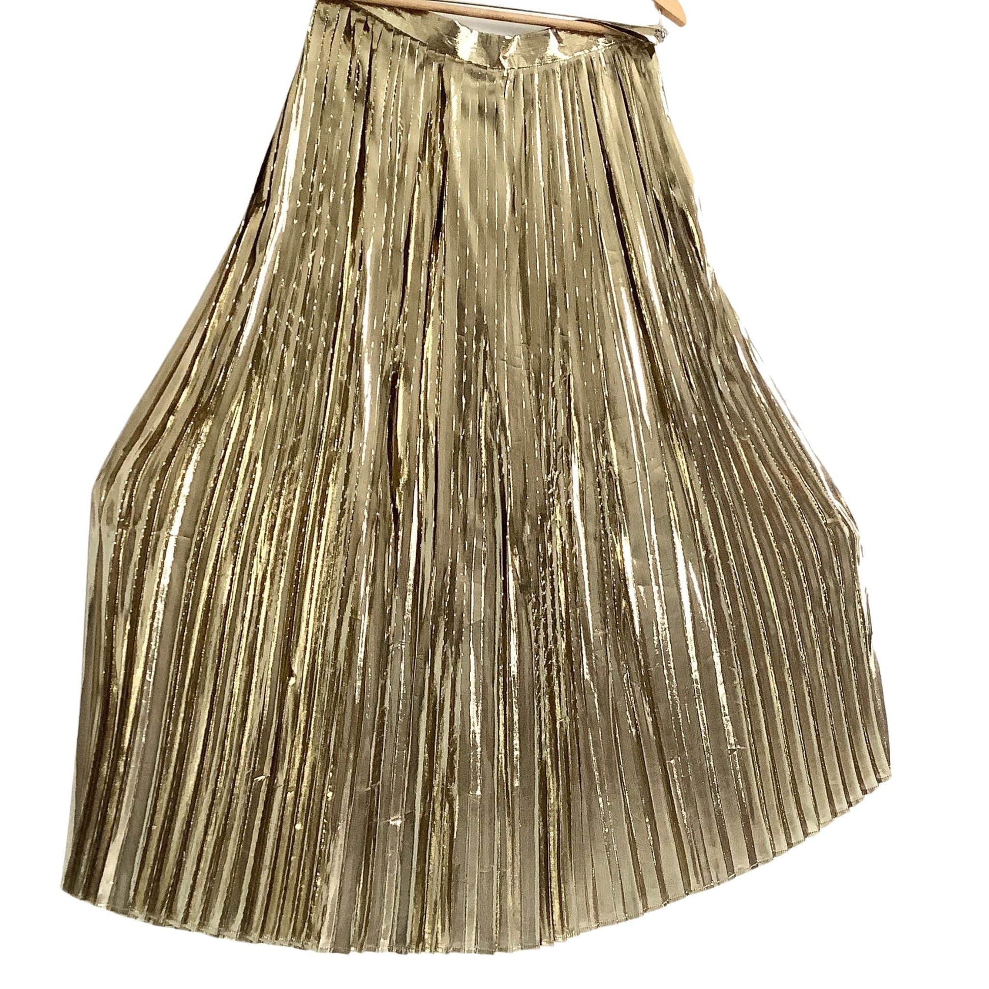 Gold Pleated Maxi Skirt - Vintage 1980s Glamour