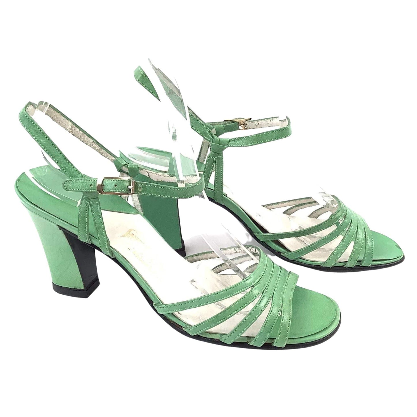 Green Leather Strappy Heels