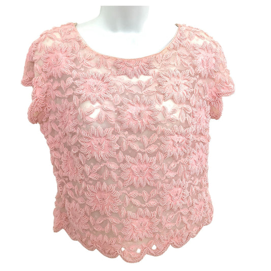 Elegant Pastel Pink Hand Beaded Silk Top - Vintage Fashion