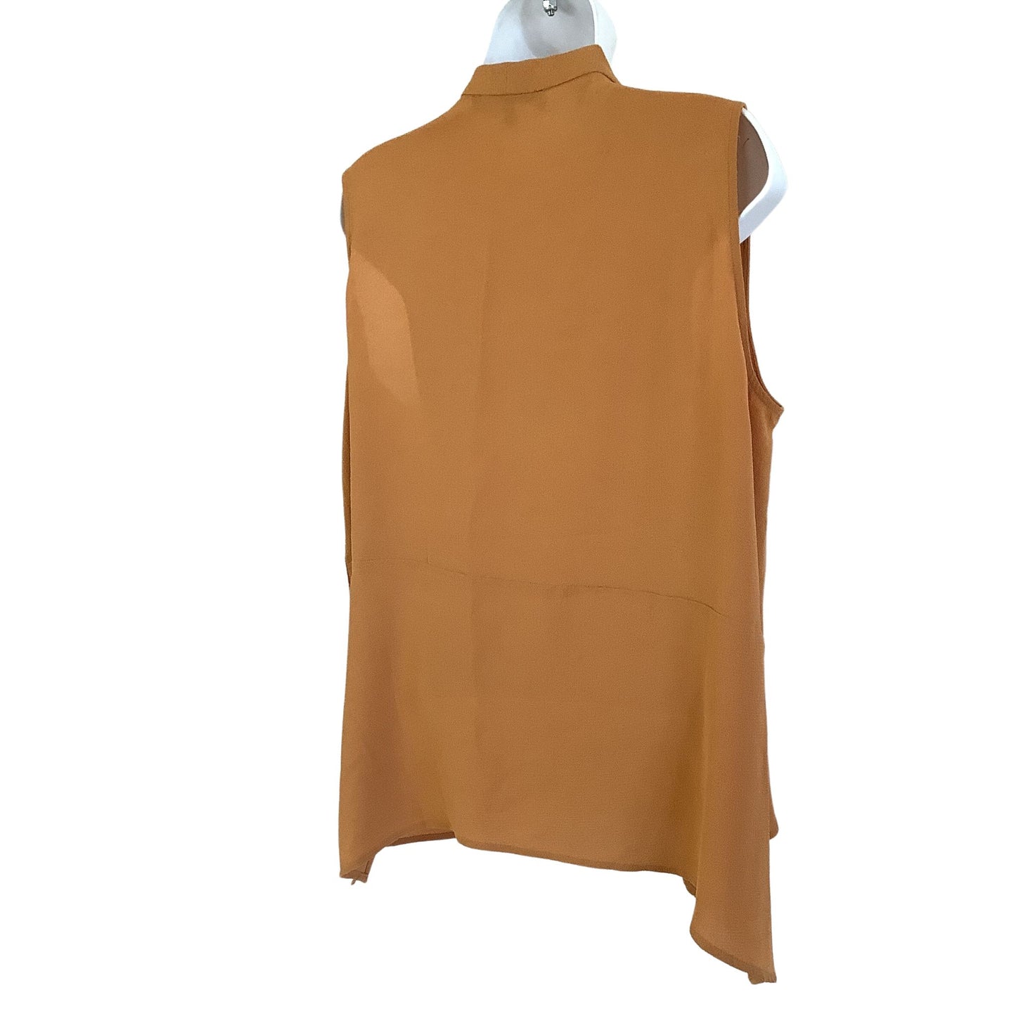 Back of mustard sleeveless top on a white background