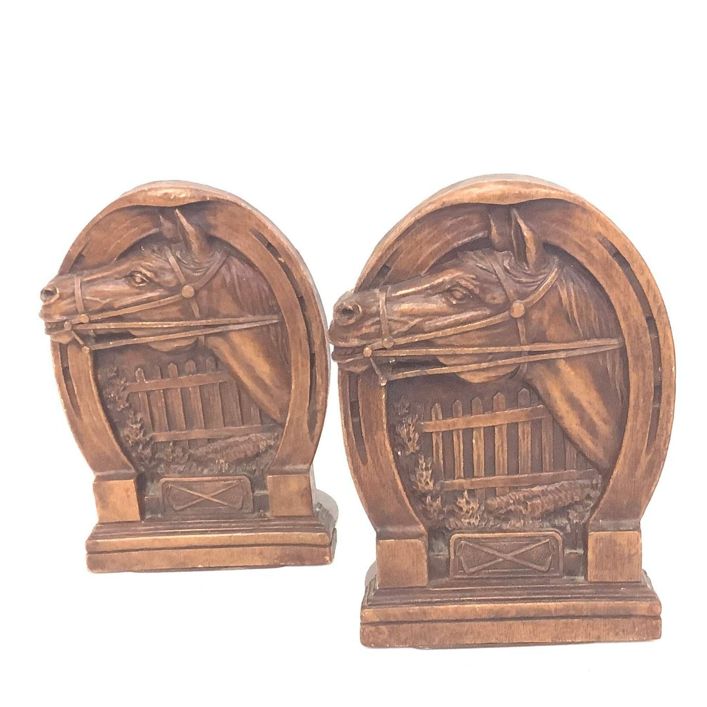 Horse Themed Bookends Brown / Mixed Media / Vintage 1950s