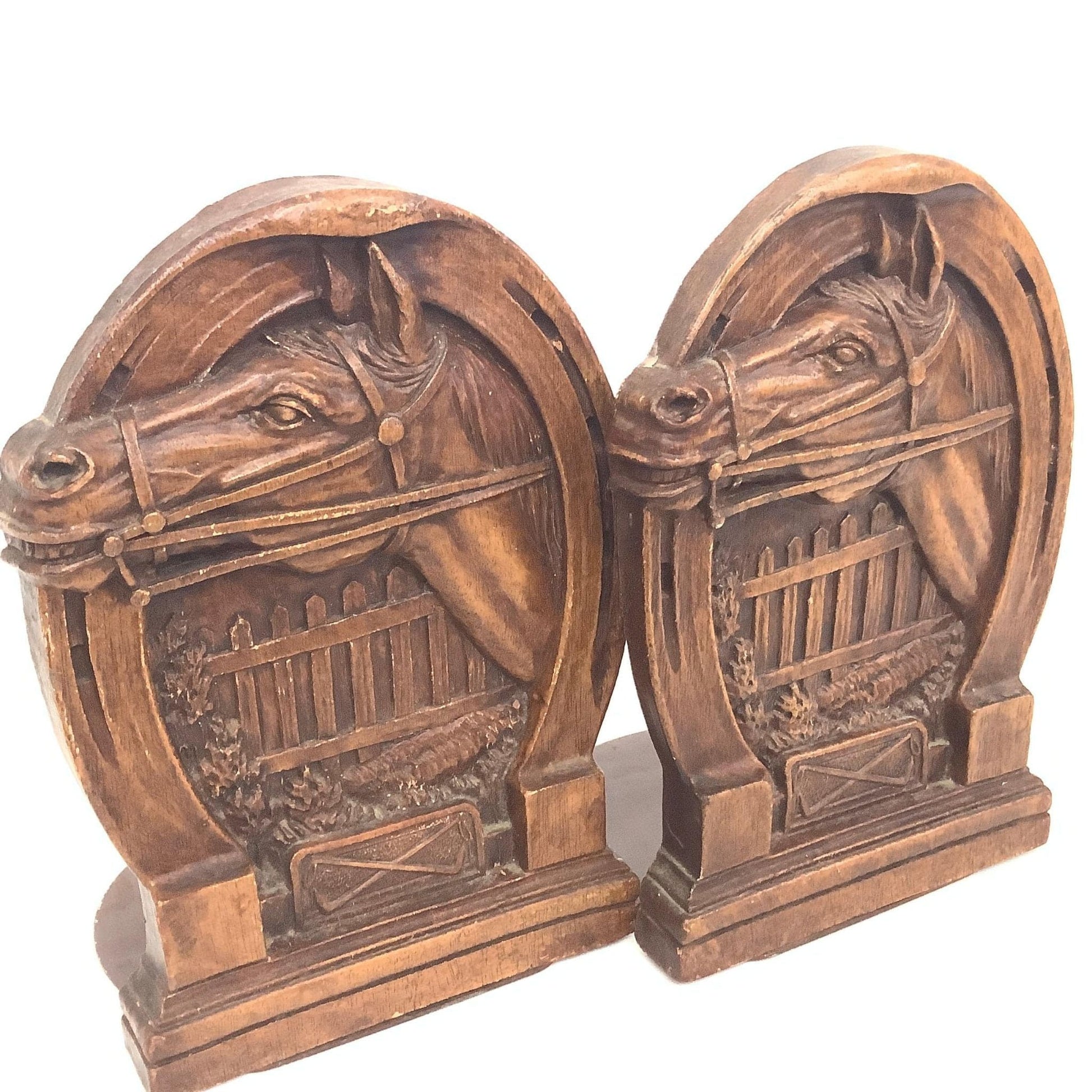 Horse Themed Bookends Brown / Mixed Media / Vintage 1950s