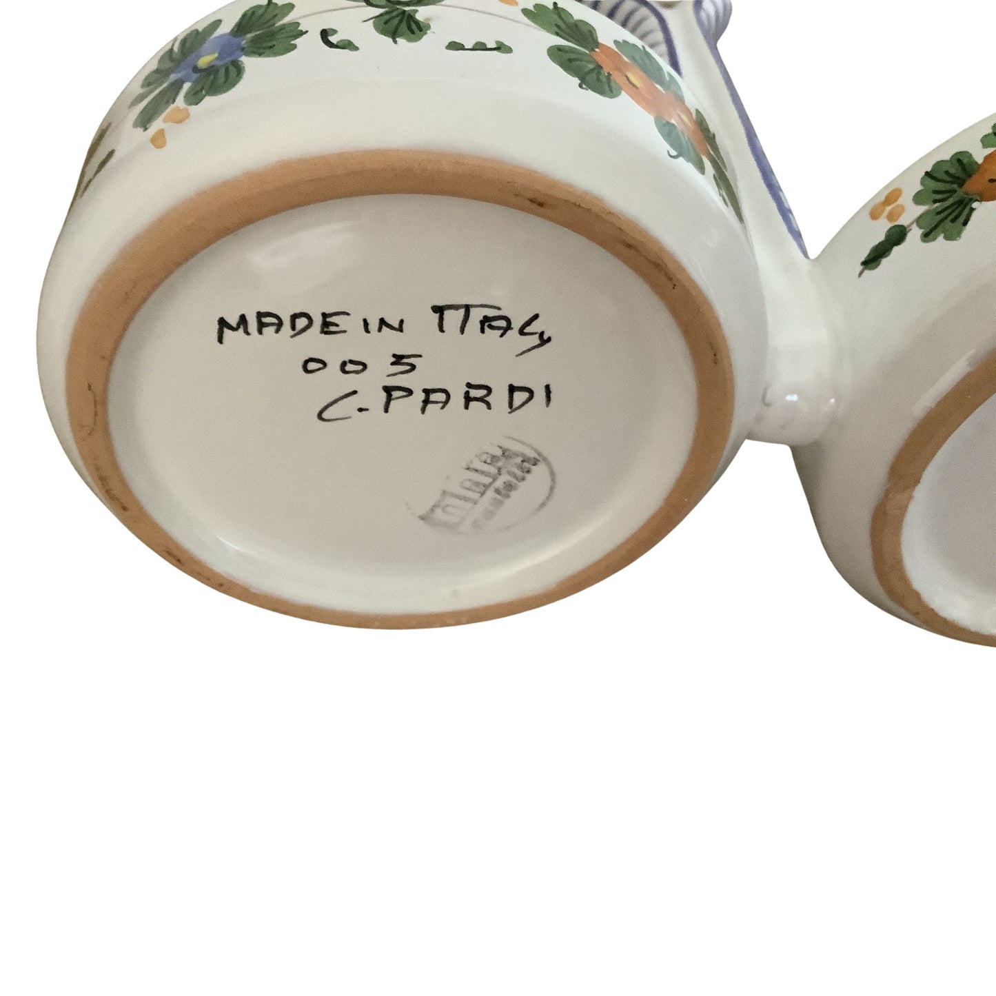 Italian Ceramic Cruet Set- Bottom with 'Made in Italy' and artist name on base