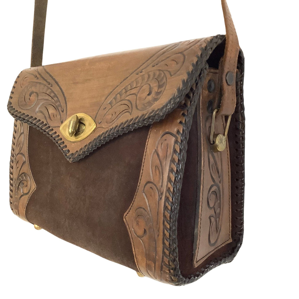 Joo-Kay Tooled Leather Bag Close-up View of side.