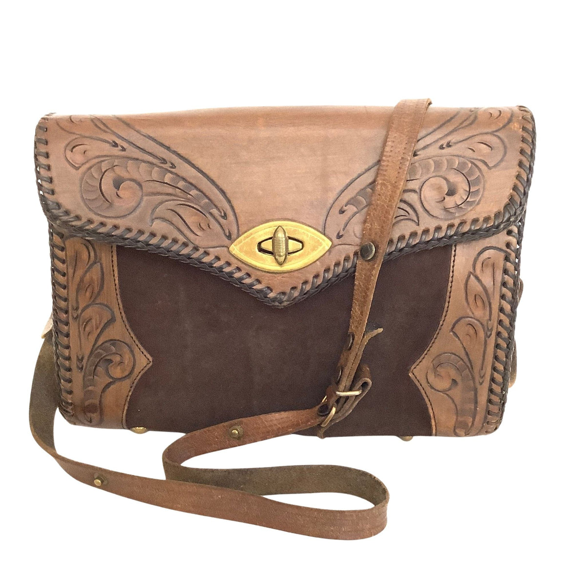 Vintage 1950s Joo-Kay Tooled Leather  Bag front view.