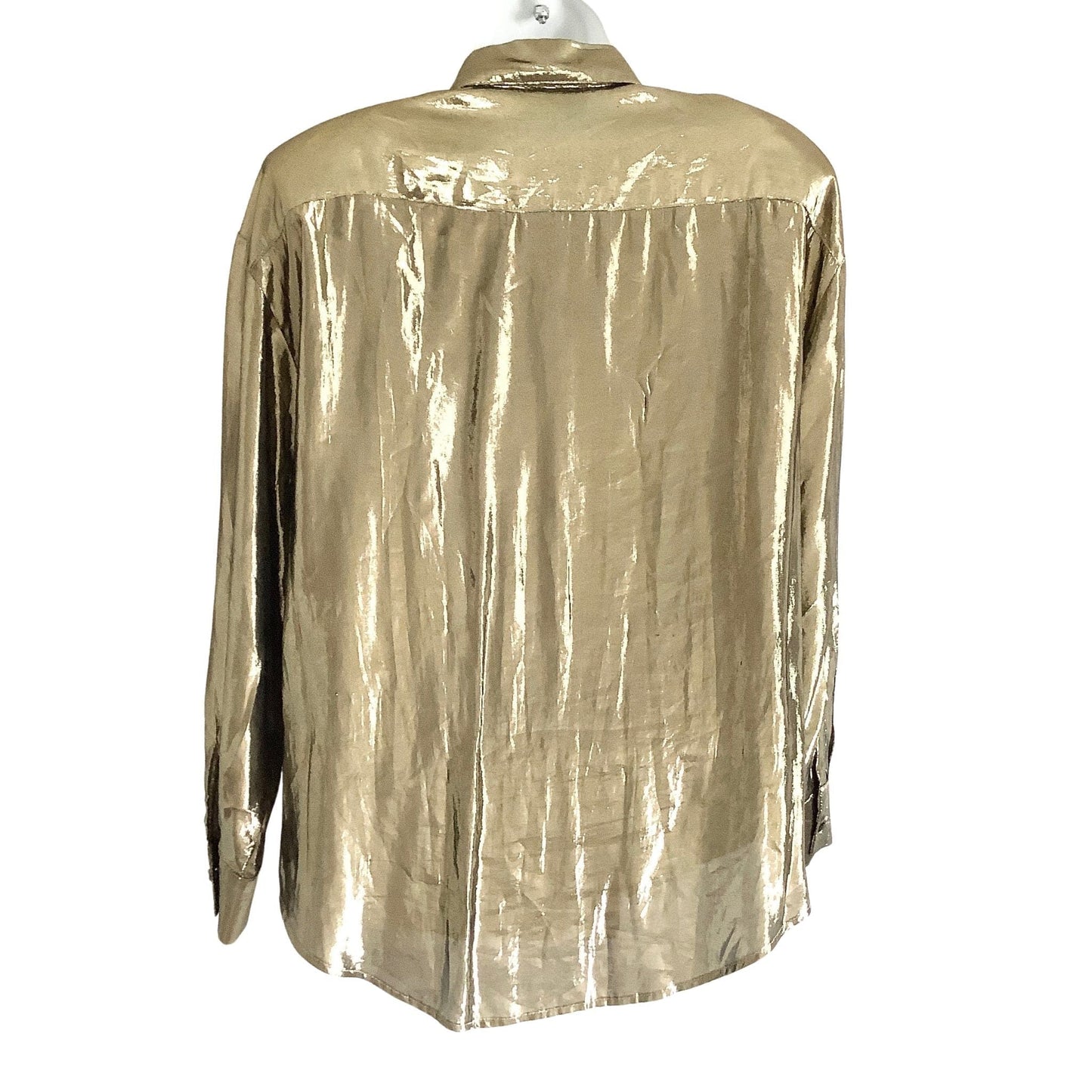 Back view 1980s Metallic Gold Shirt by Karen Kane - Vintage Fashion