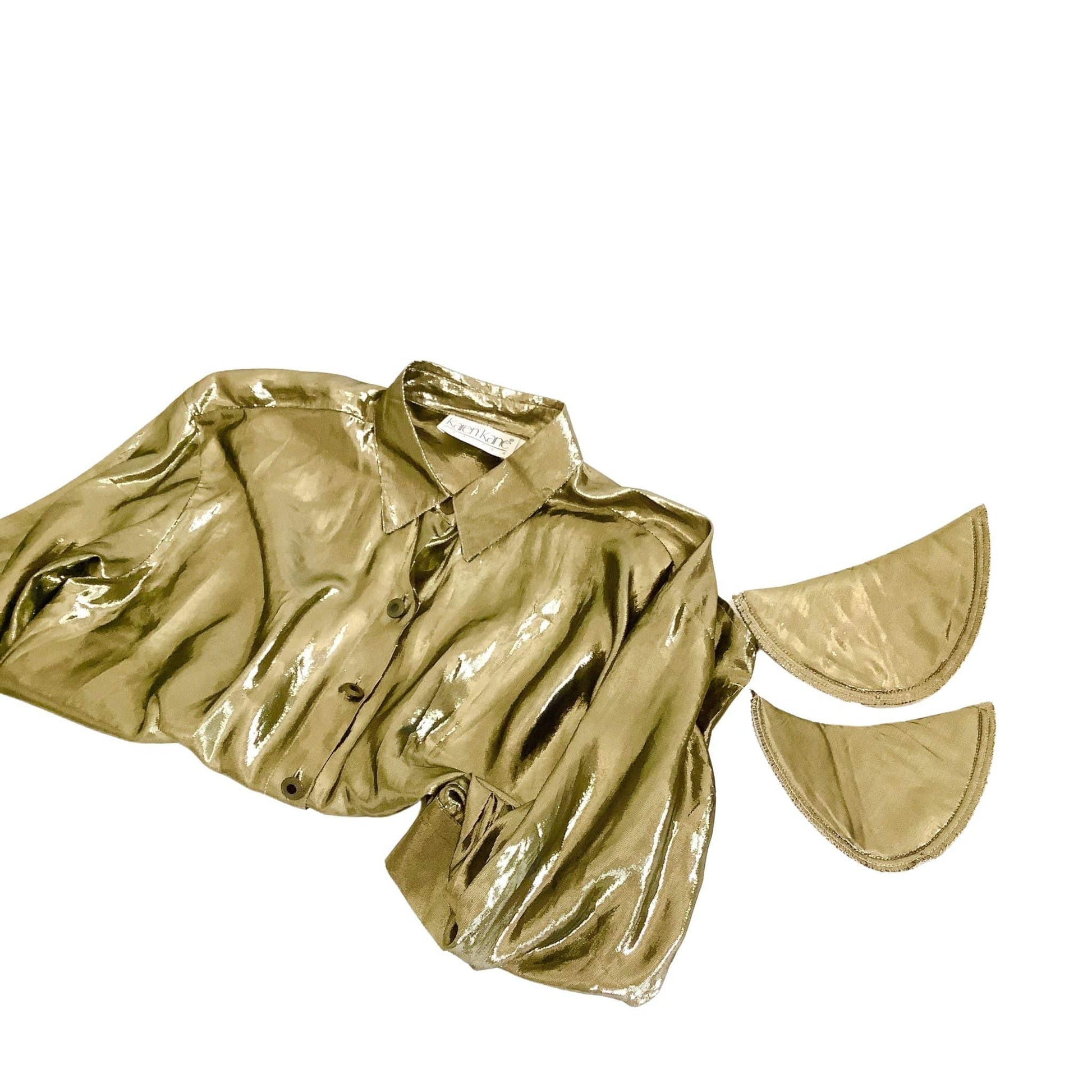 1980s Metallic Gold Shirt by Karen Kane - Vintage Fashion Shoulder Pads view