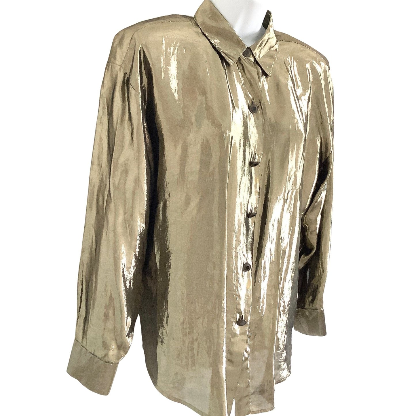 Side view 1980s Metallic Gold Shirt by Karen Kane - Vintage Fashion