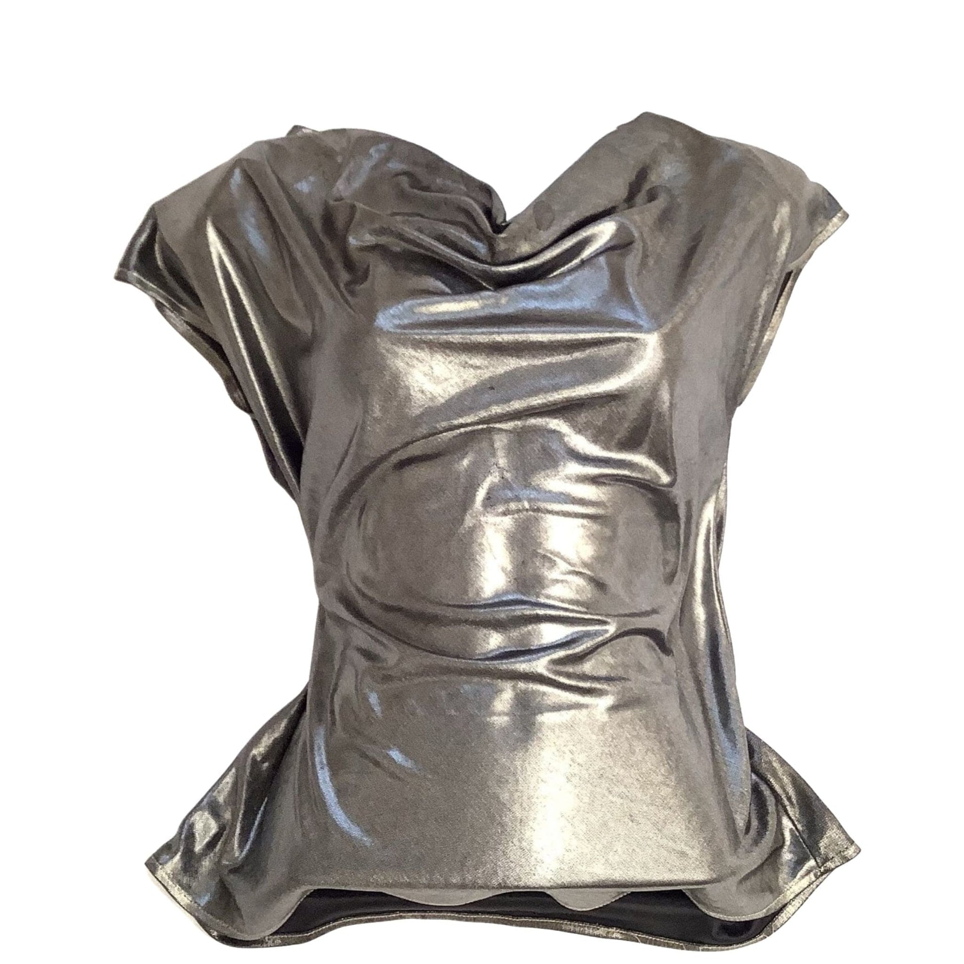 1980s Jeri Marque Metallic Liquid Silver Vintage Top