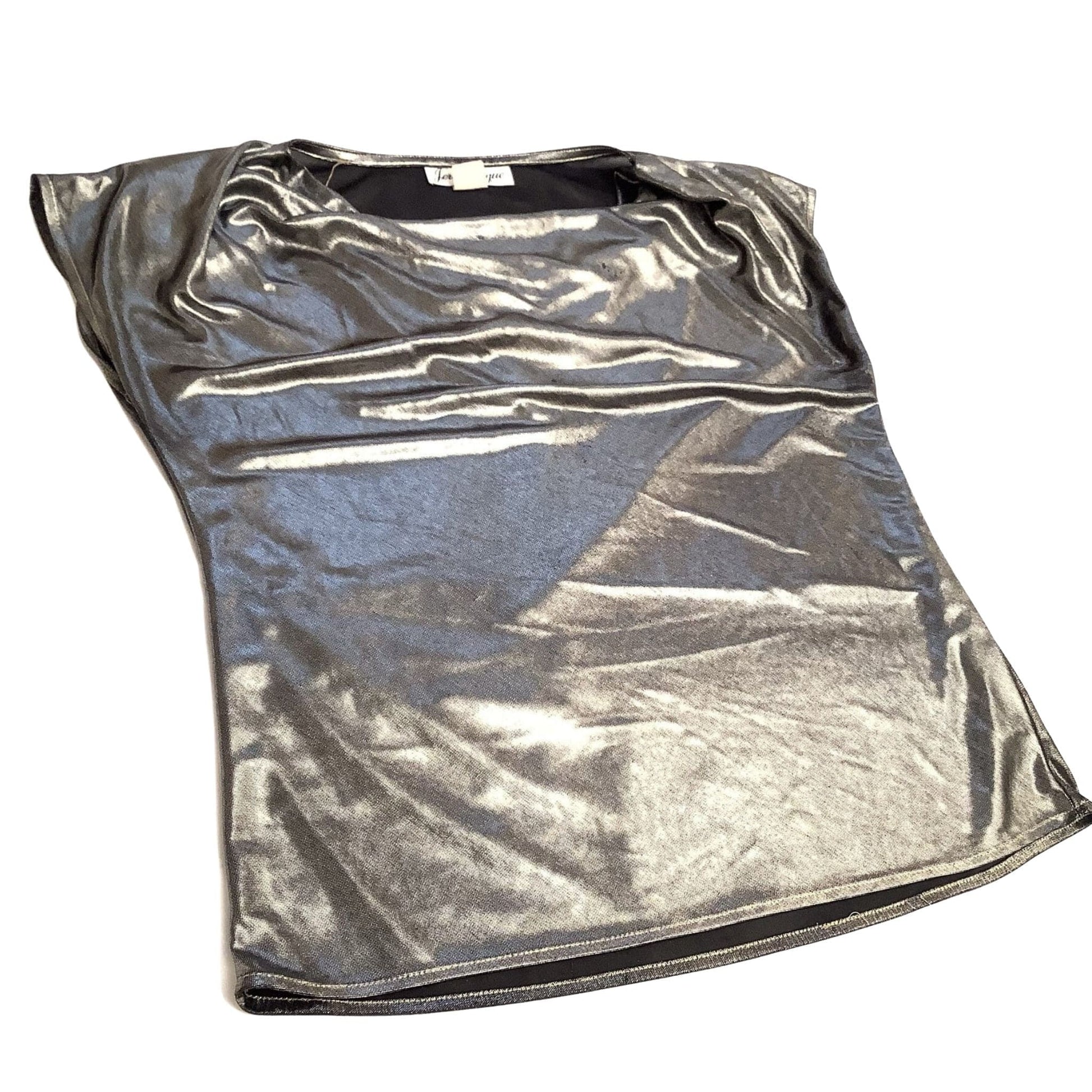 1980s Jeri Marque Metallic Liquid Silver Vintage Top