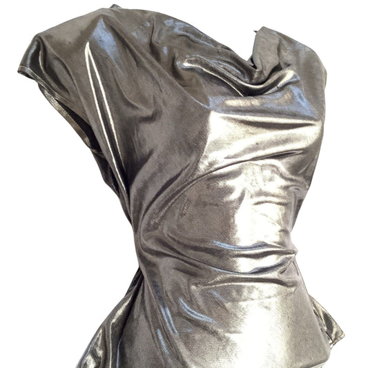 1980s Jeri Marque Metallic Liquid Silver Vintage Top