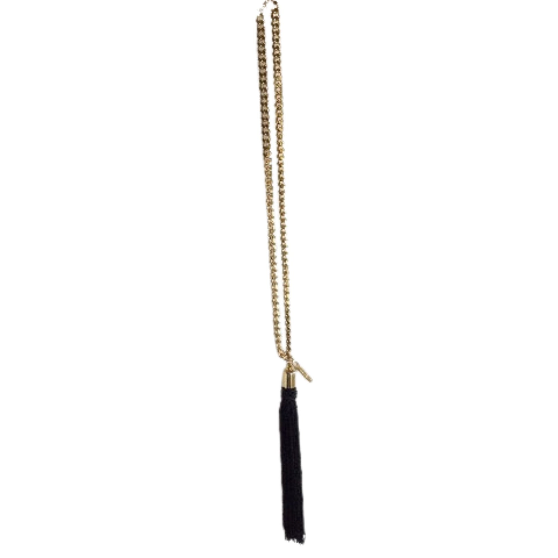 Marc Jacobs baroque gold chain with black tassel hanging view