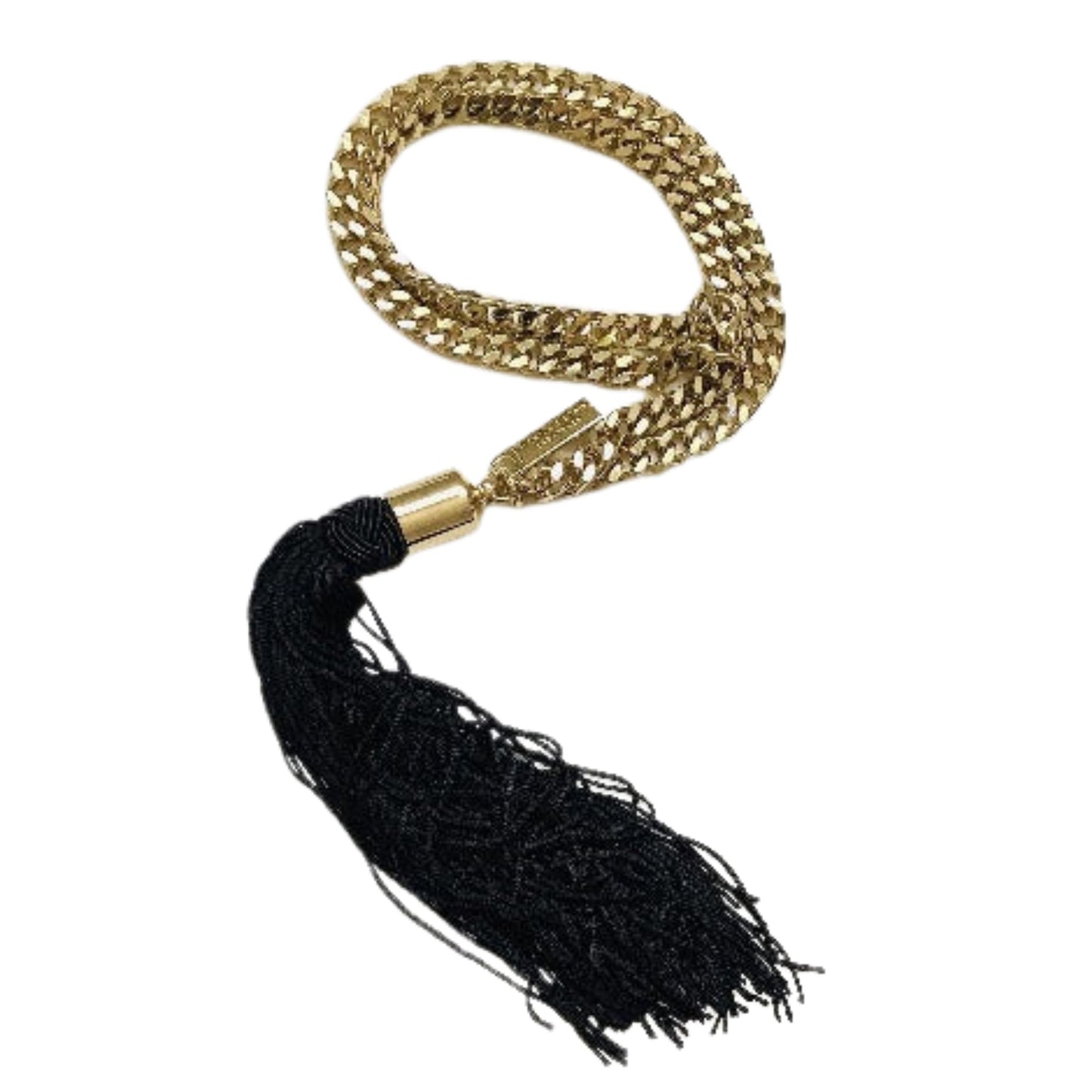 Marc Jacobs gold chain baroque necklace with black tassel top view
