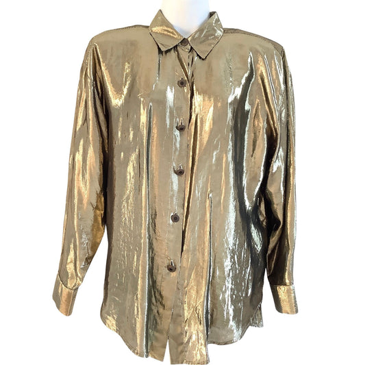 1980s Metallic Gold Shirt by Karen Kane - Vintage Fashion
