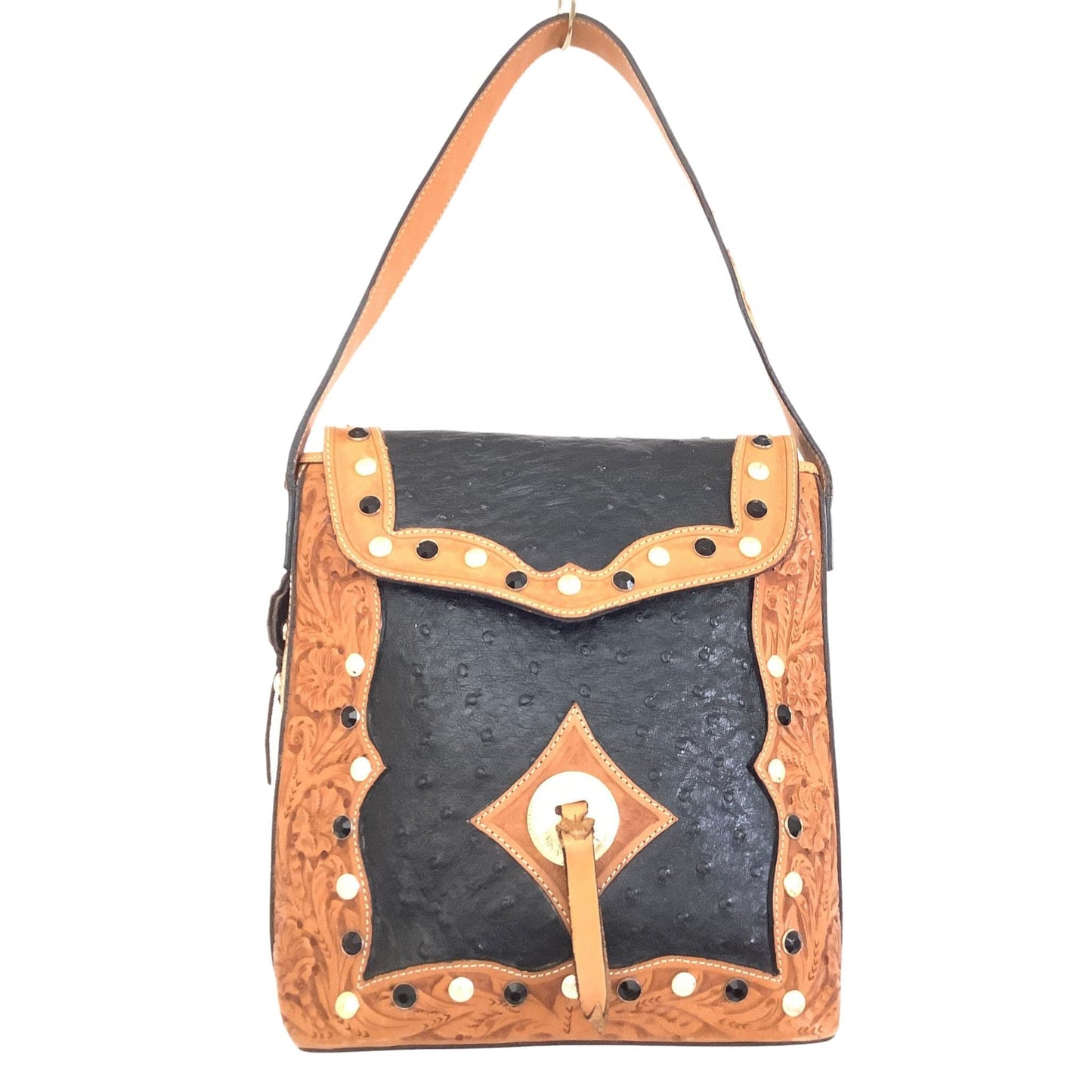 Black Tooled Leather Shoulder Bag
