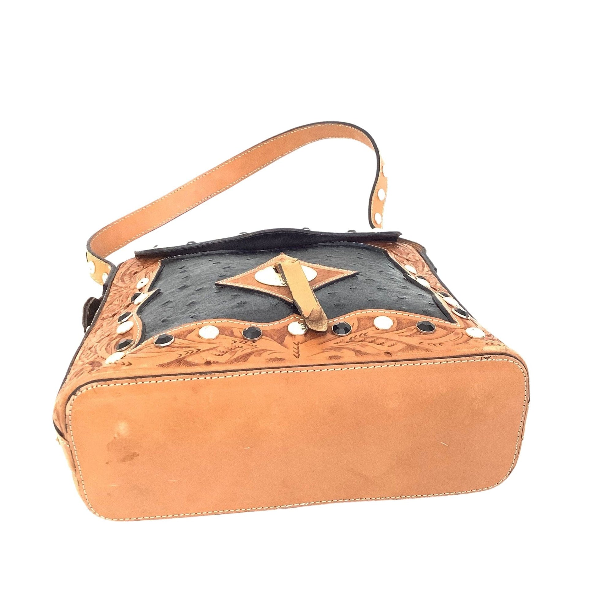Black Tooled Leather Shoulder Bag
