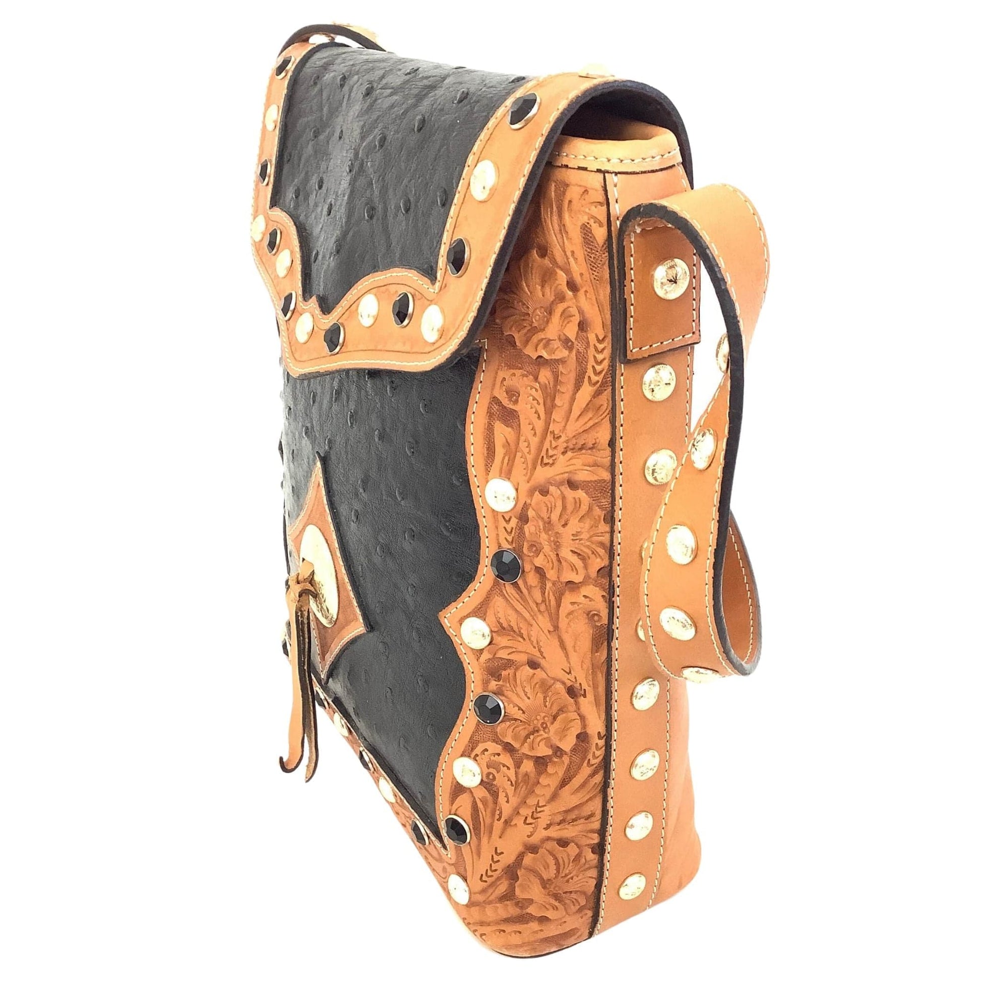 Black Tooled Leather Shoulder Bag