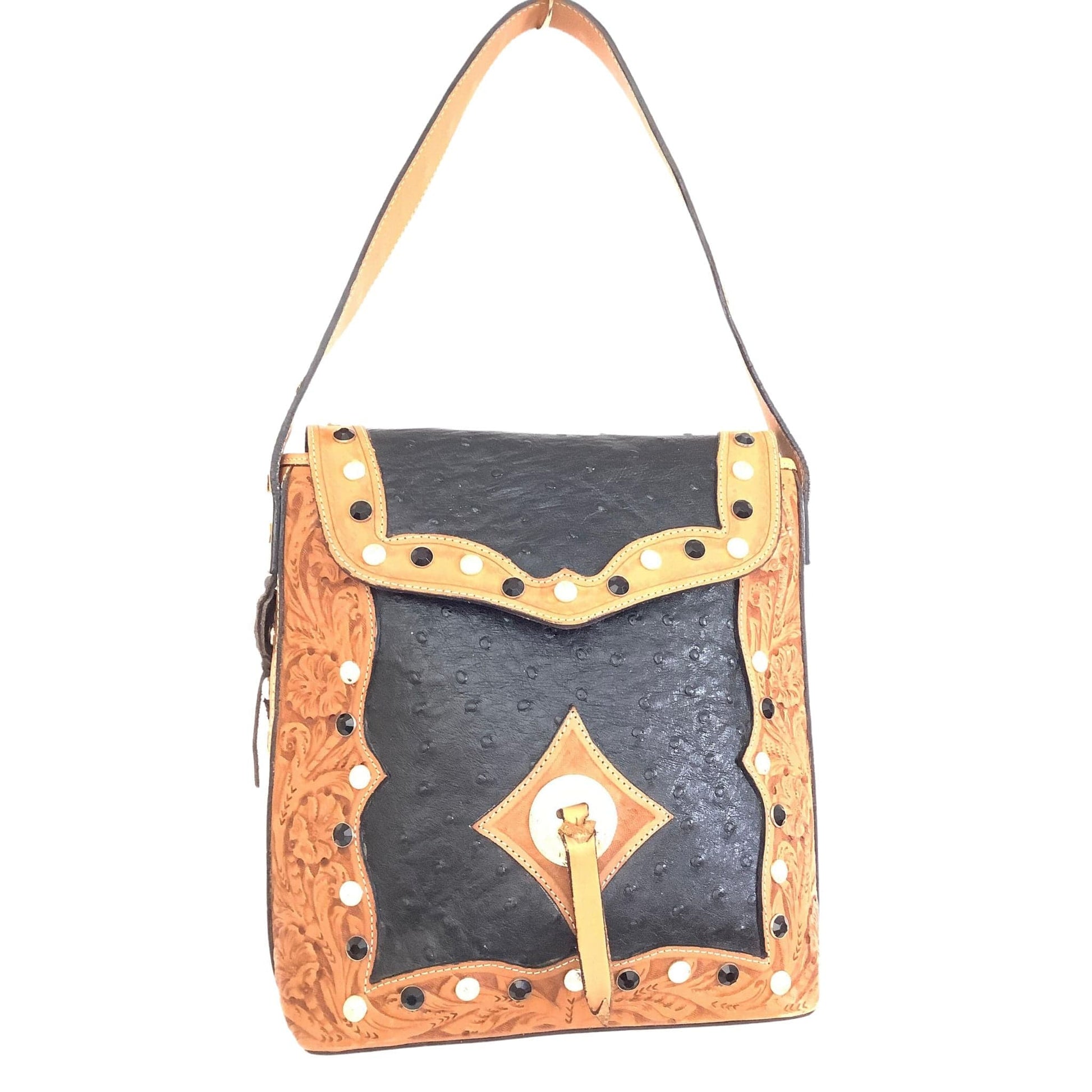 Black Tooled Leather Shoulder Bag