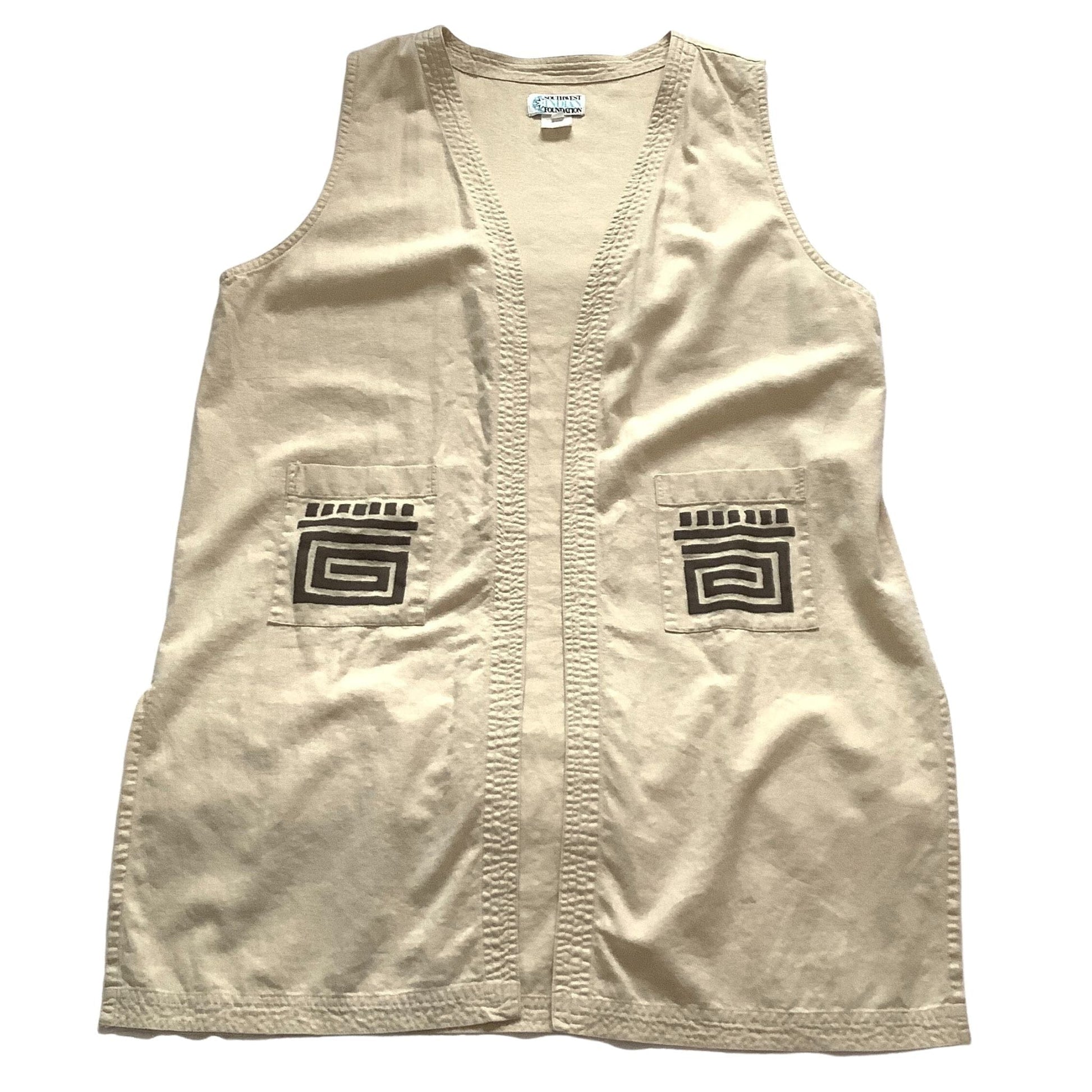 Nat Am Tribal Graphics Vest Large / Beige / Vintage 1990s