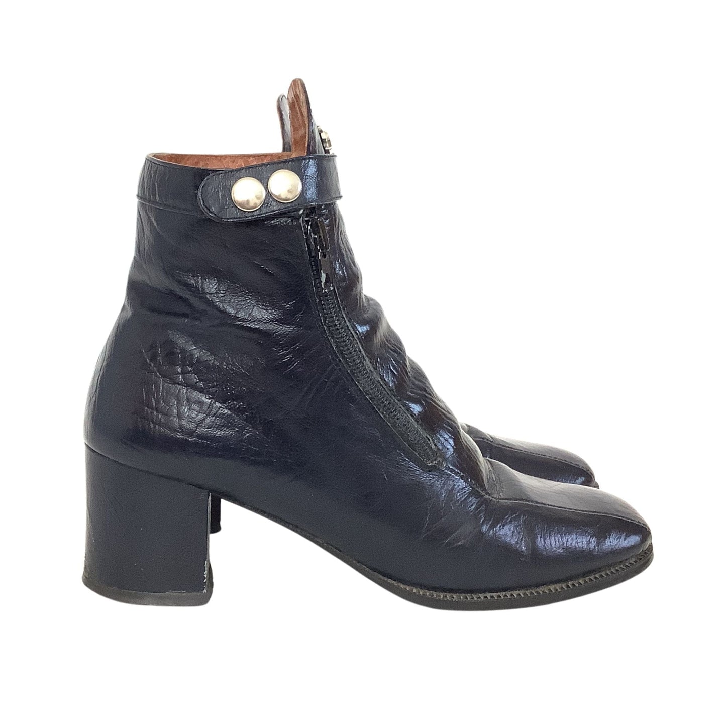 Navy Blue Aigner Booties side heel view