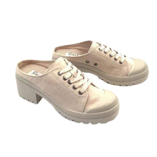 Beige Canvas Chunky Mules