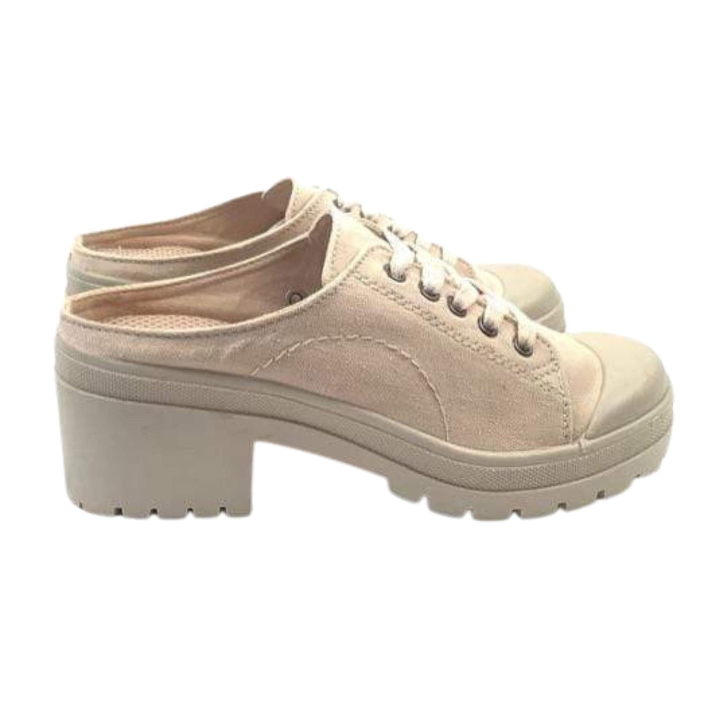 Beige Canvas Chunky Mules