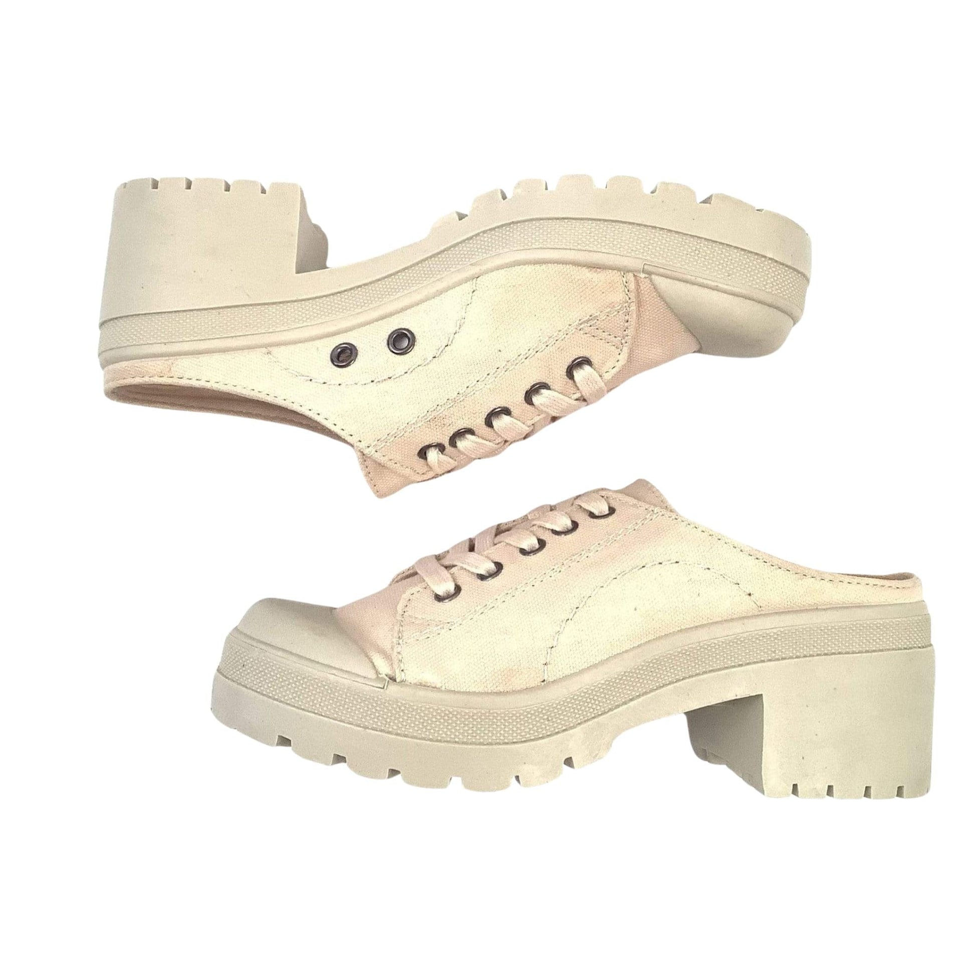 Beige Canvas Chunky Mules