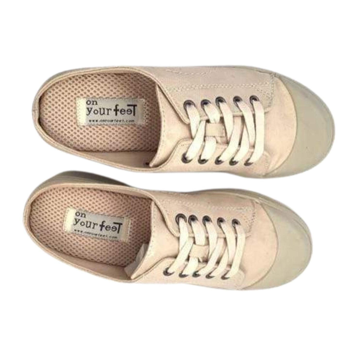 Beige Canvas Chunky Mules