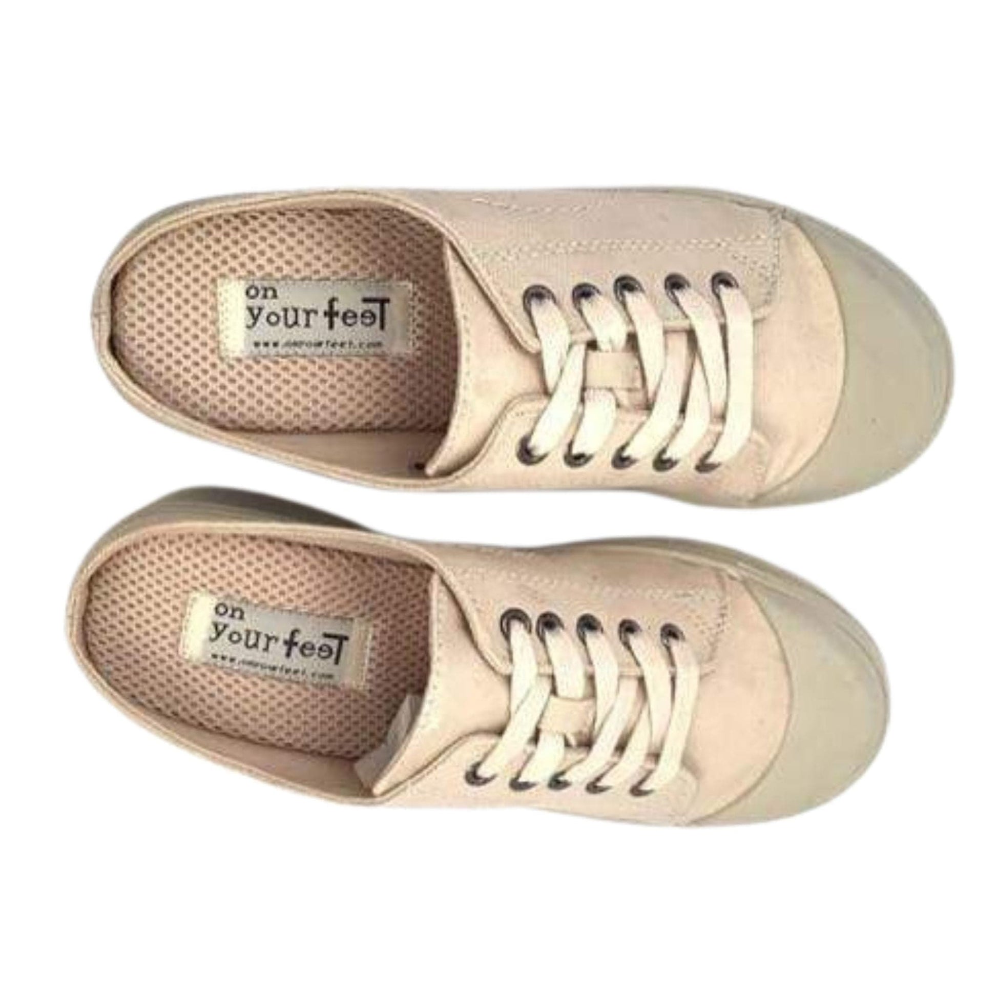 Beige Canvas Chunky Mules