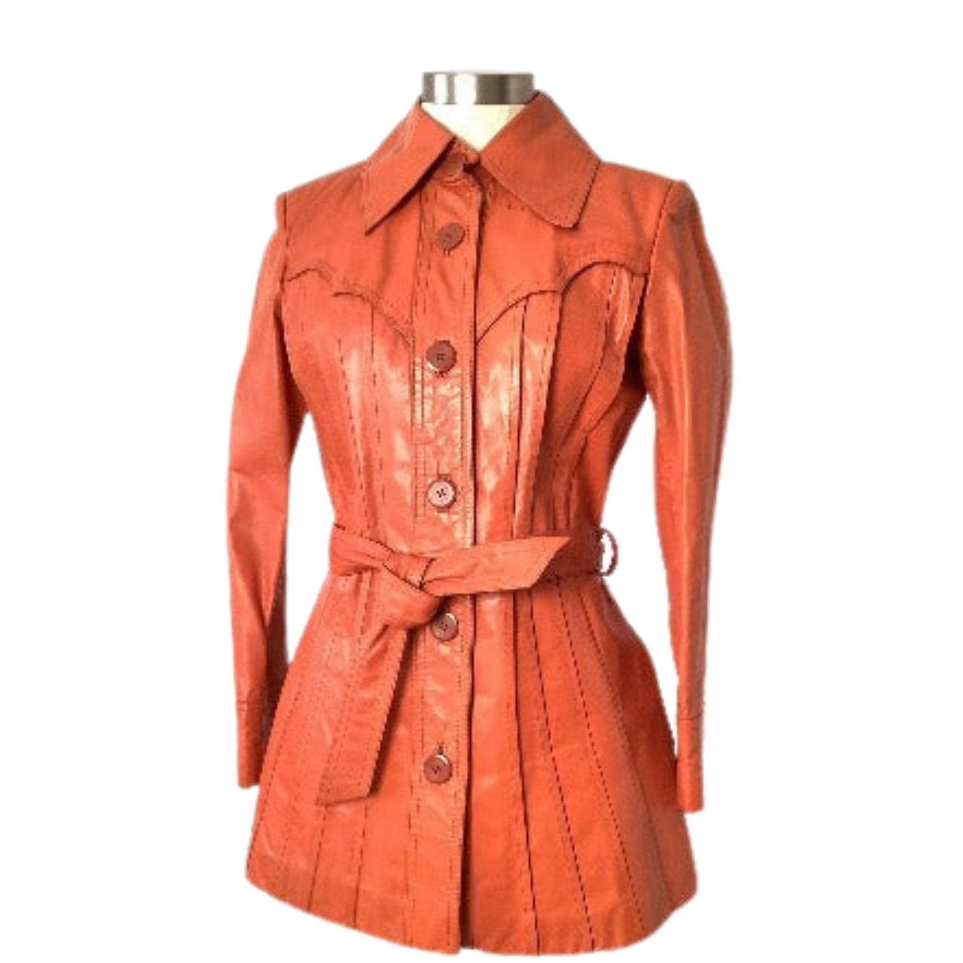 Orange Leather Jacket Small / Orange / Vintage 1970s