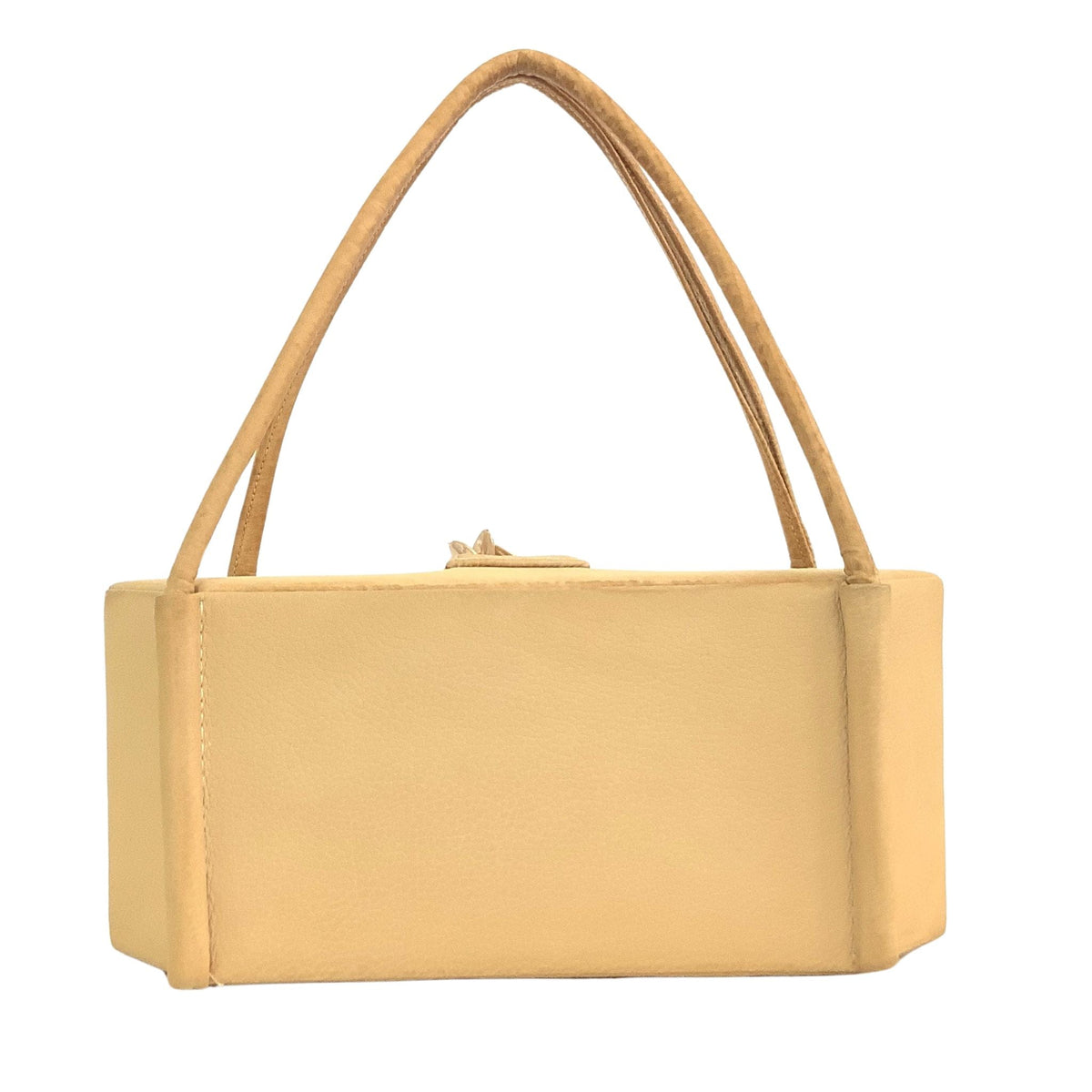 Back view of Palizzio yellow handbag with cluster pearl adornment.