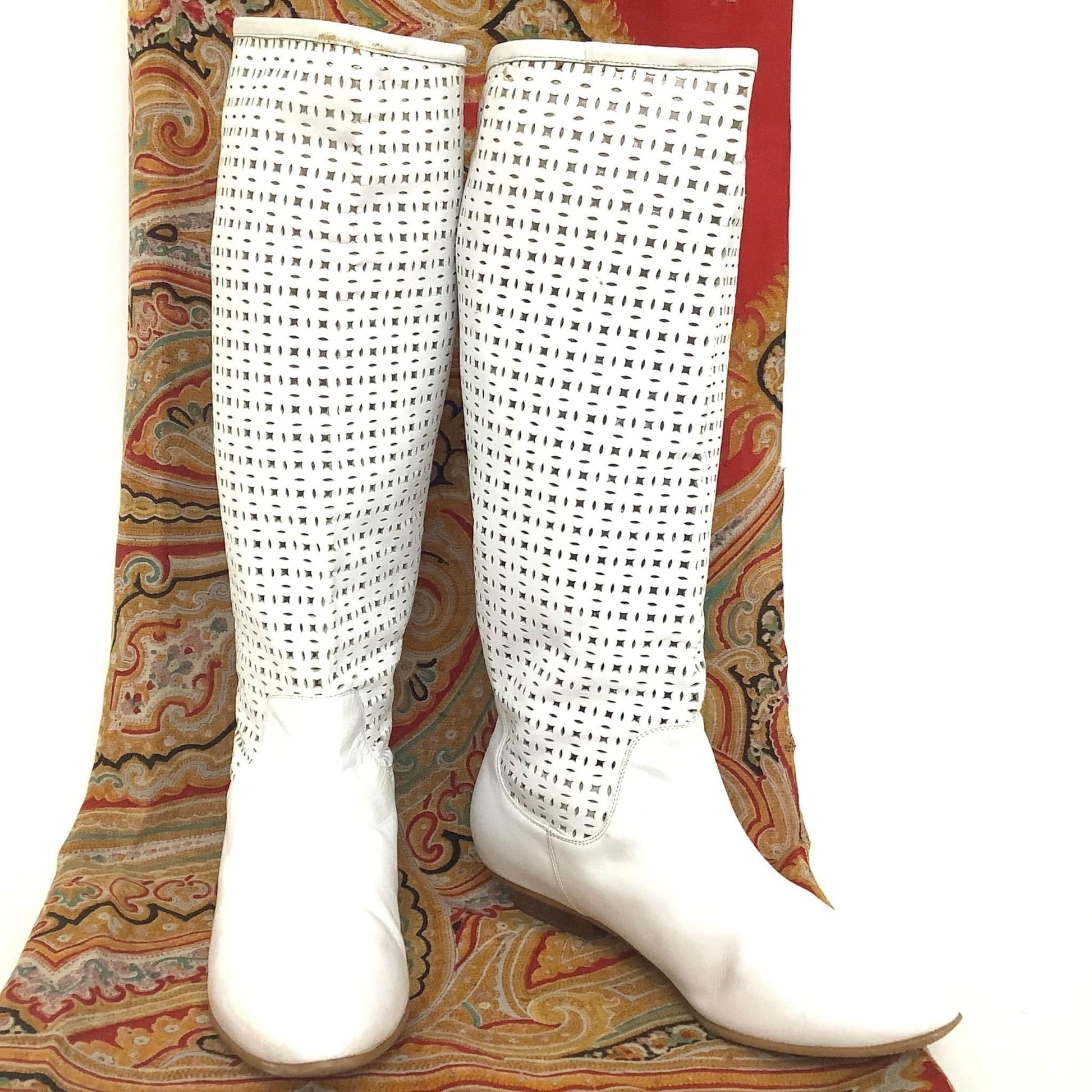Perforated White Boots