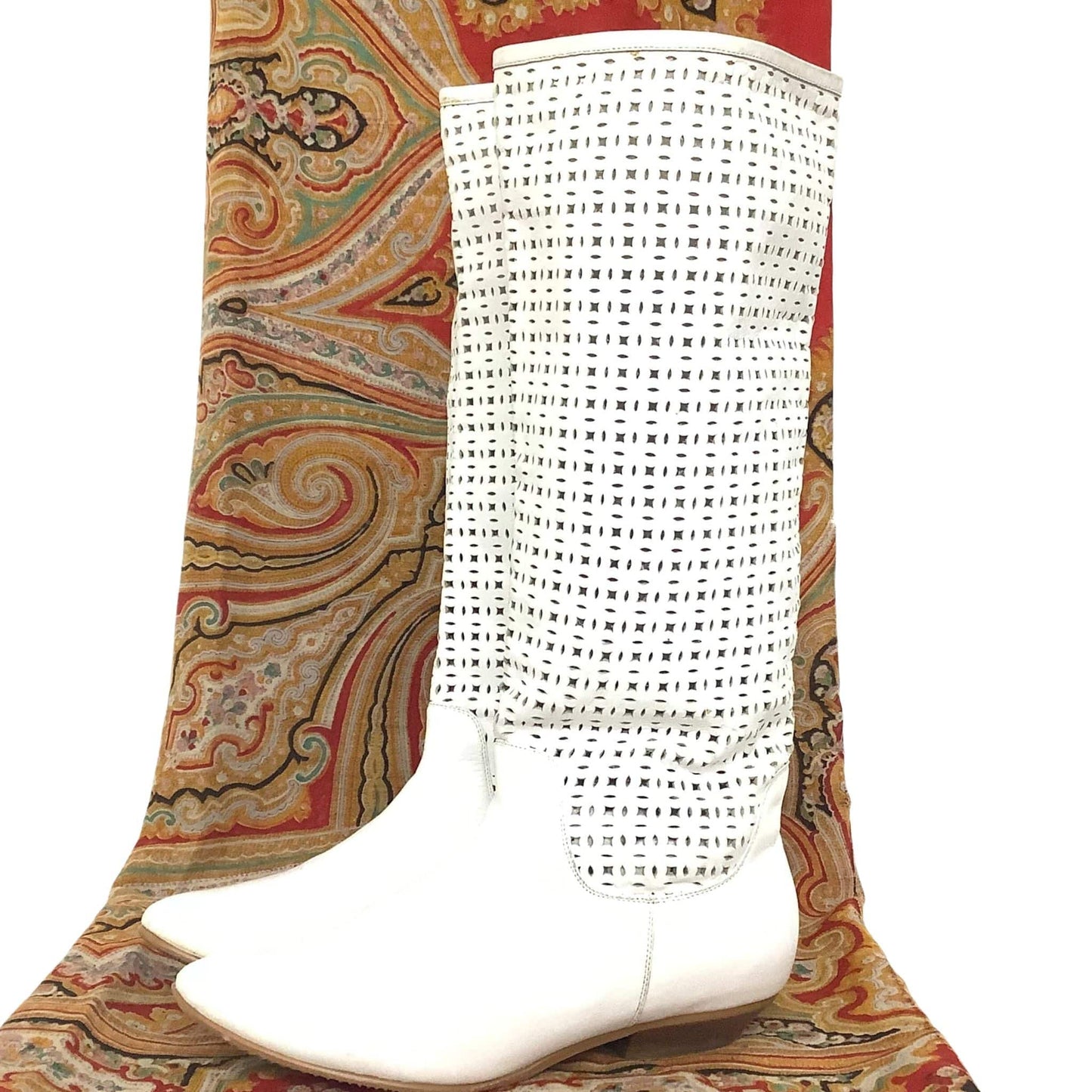 Perforated White Boots