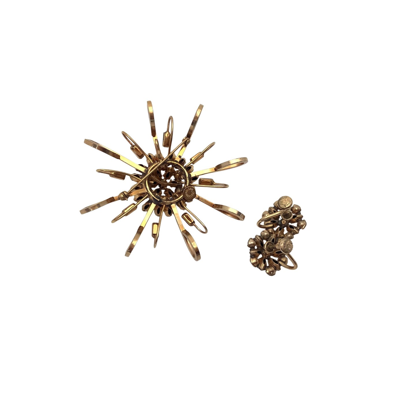 Vintage Pierre of Canada Brooch and Earrings Set Gold Filled Signed Back-View