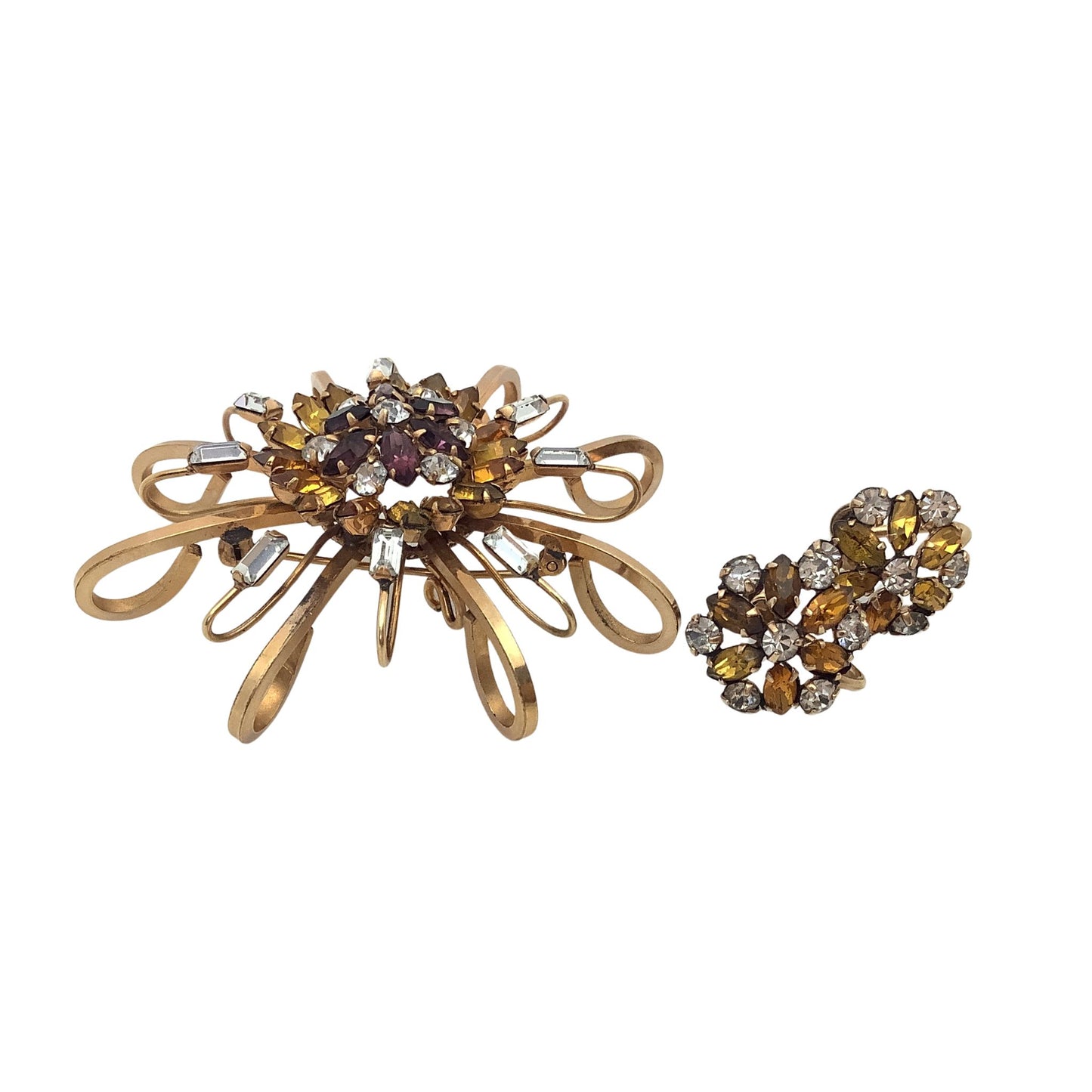 Vintage Pierre Brooch and Earrings Set Gold Filled Collectible Rhinestone Jewelry