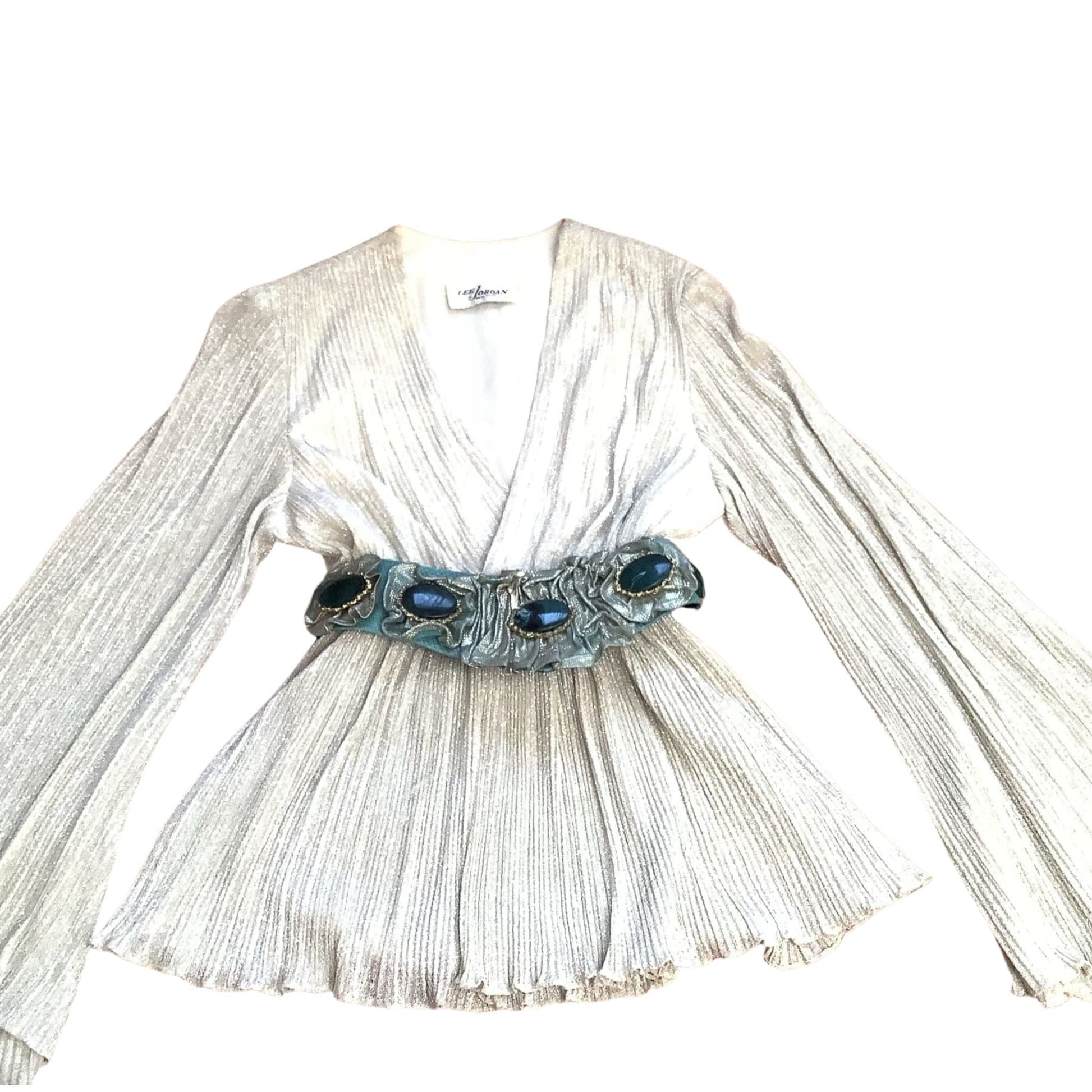 Pleated Disco Blouse Extra Small / Silver / Vintage 1970s