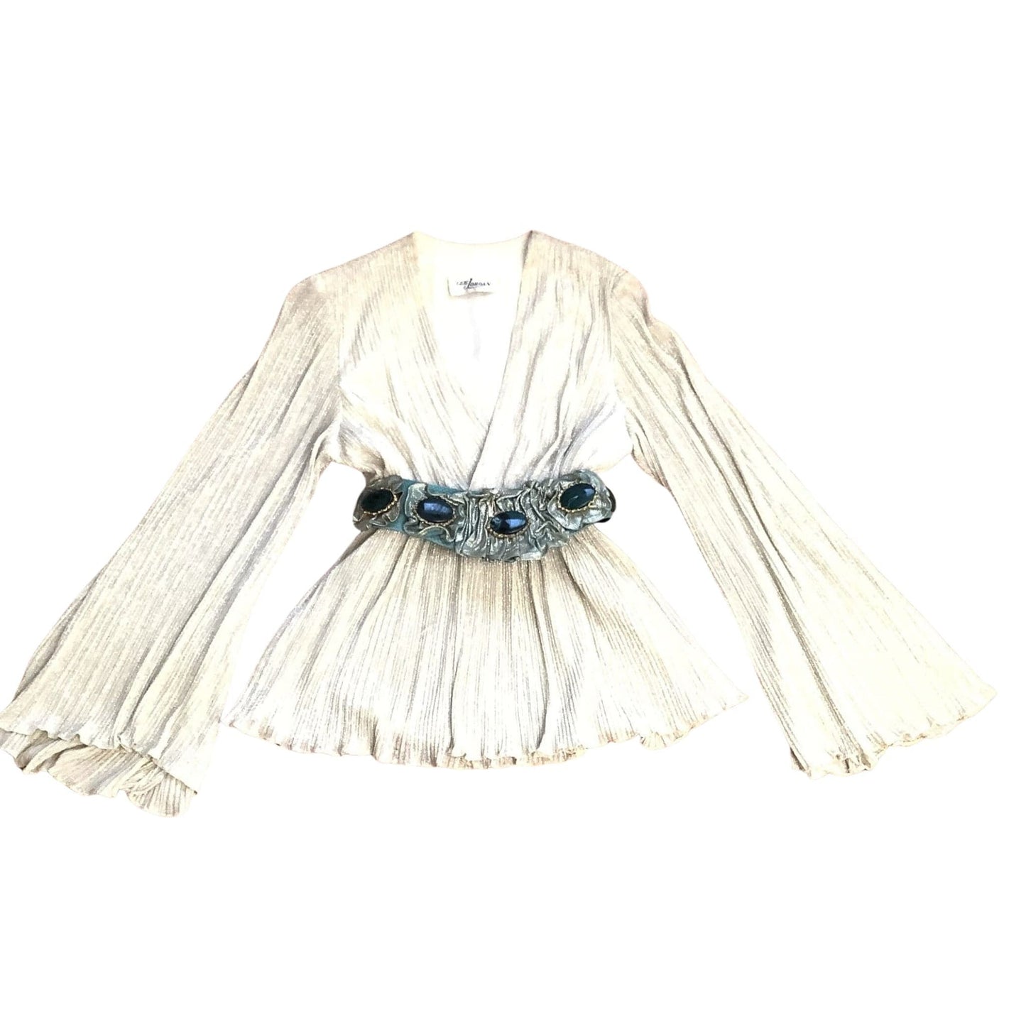 Pleated Sleeve Lurex Top - Vintage 1970s Disco Blouse