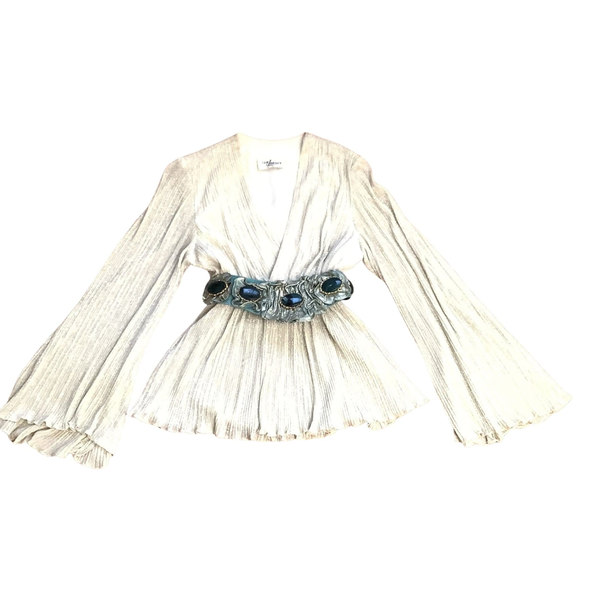 Pleated Sleeve Lurex Top - Vintage 1970s Disco Blouse