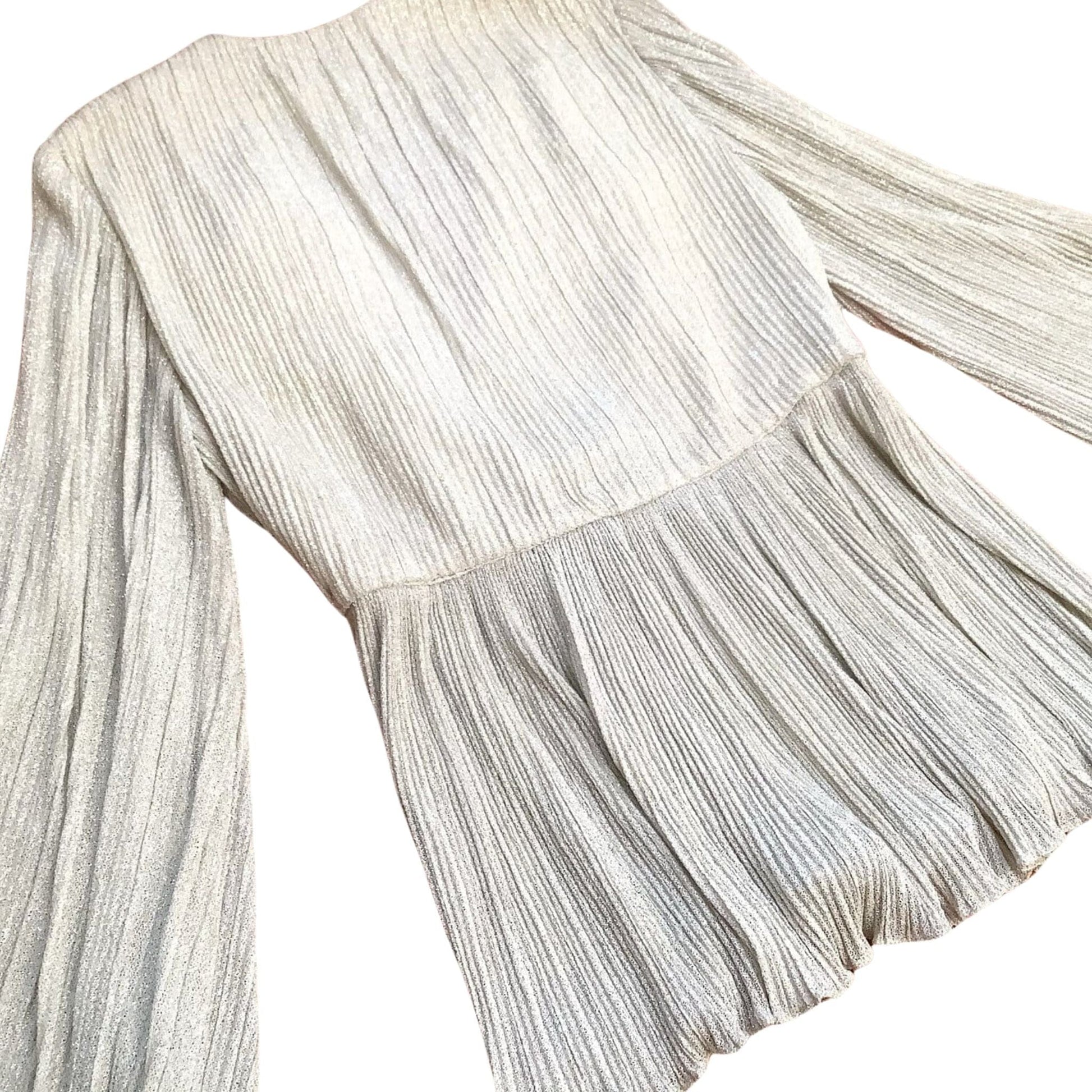 Pleated Sleeve Lurex Top - Vintage 1970s Disco Blouse