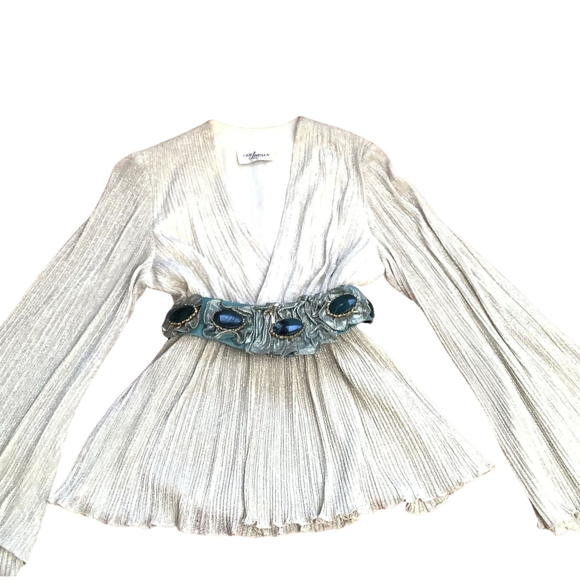 Pleated Sleeve Lurex Top - Vintage 1970s Disco Blouse