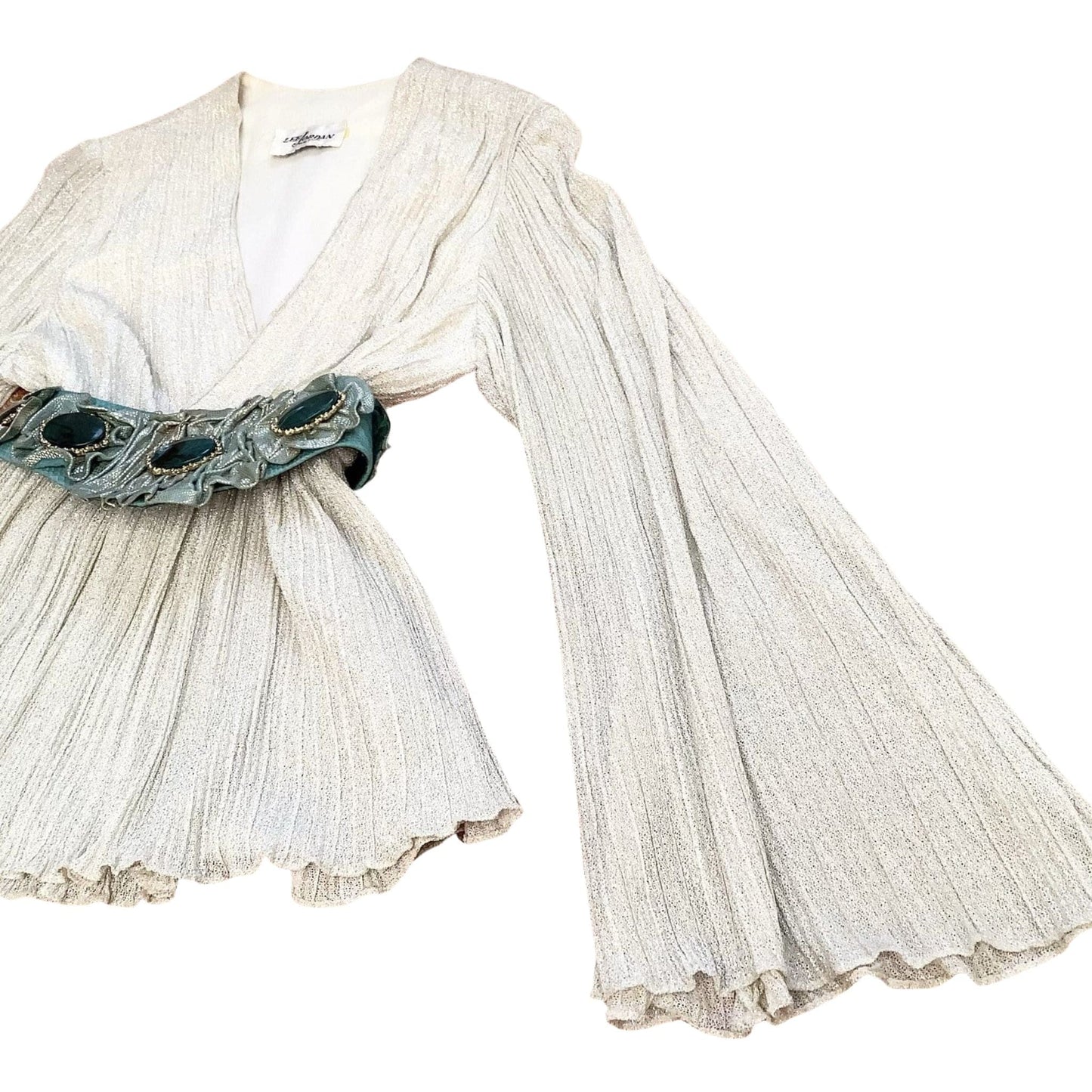 Pleated Sleeve Lurex Top - Vintage 1970s Disco Blouse