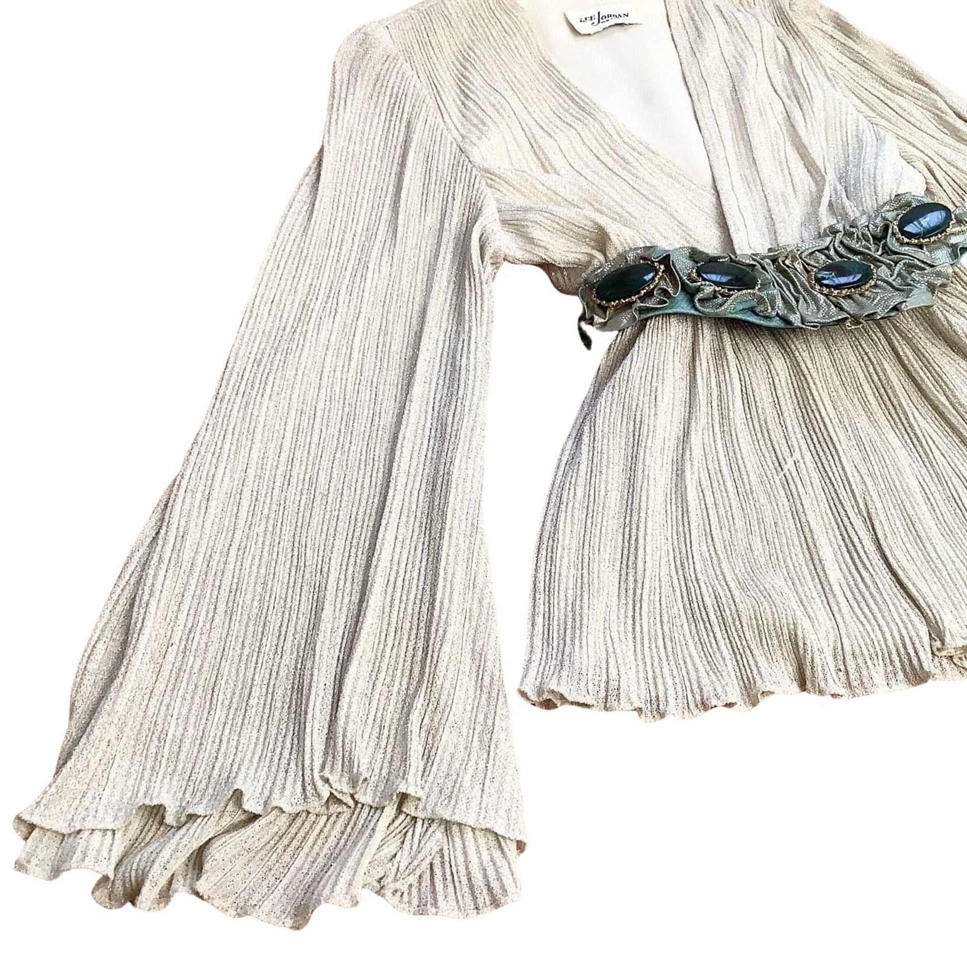 Pleated Sleeve Lurex Top - Vintage 1970s Disco Blouse