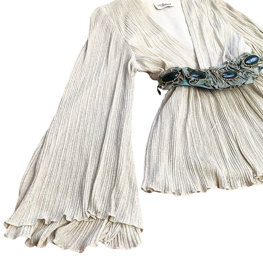 Pleated Sleeve Lurex Top - Vintage 1970s Disco Blouse
