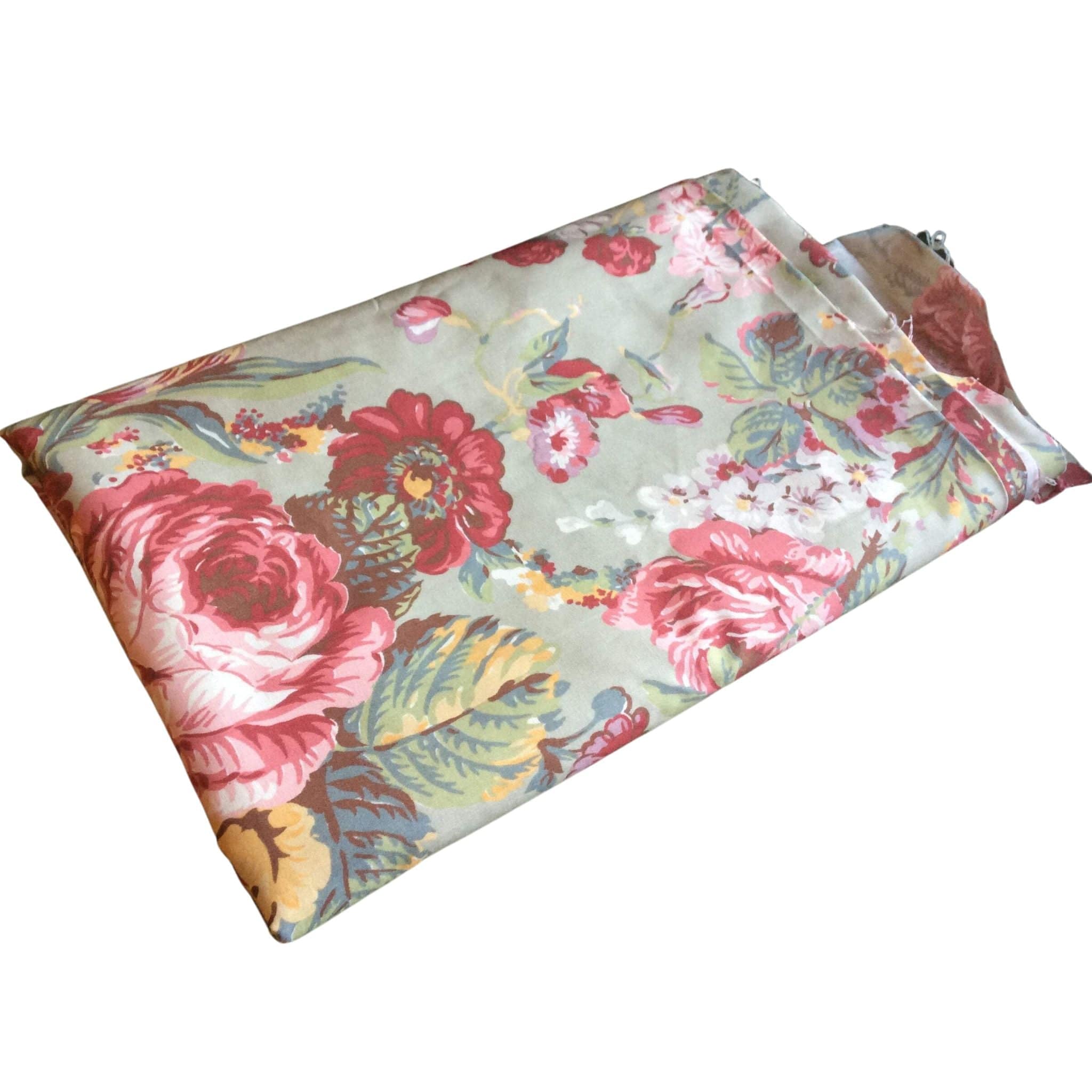 Multicolor Cabbage Rose Cotton Fabric - 1980s Ralph Lauren