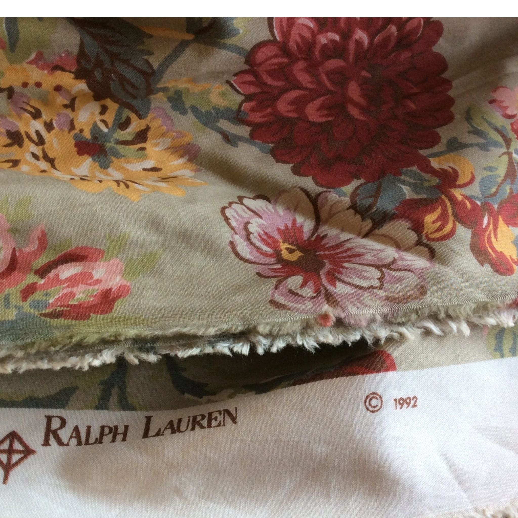 Multicolor Cabbage Rose Cotton Fabric - 1980s Ralph Lauren