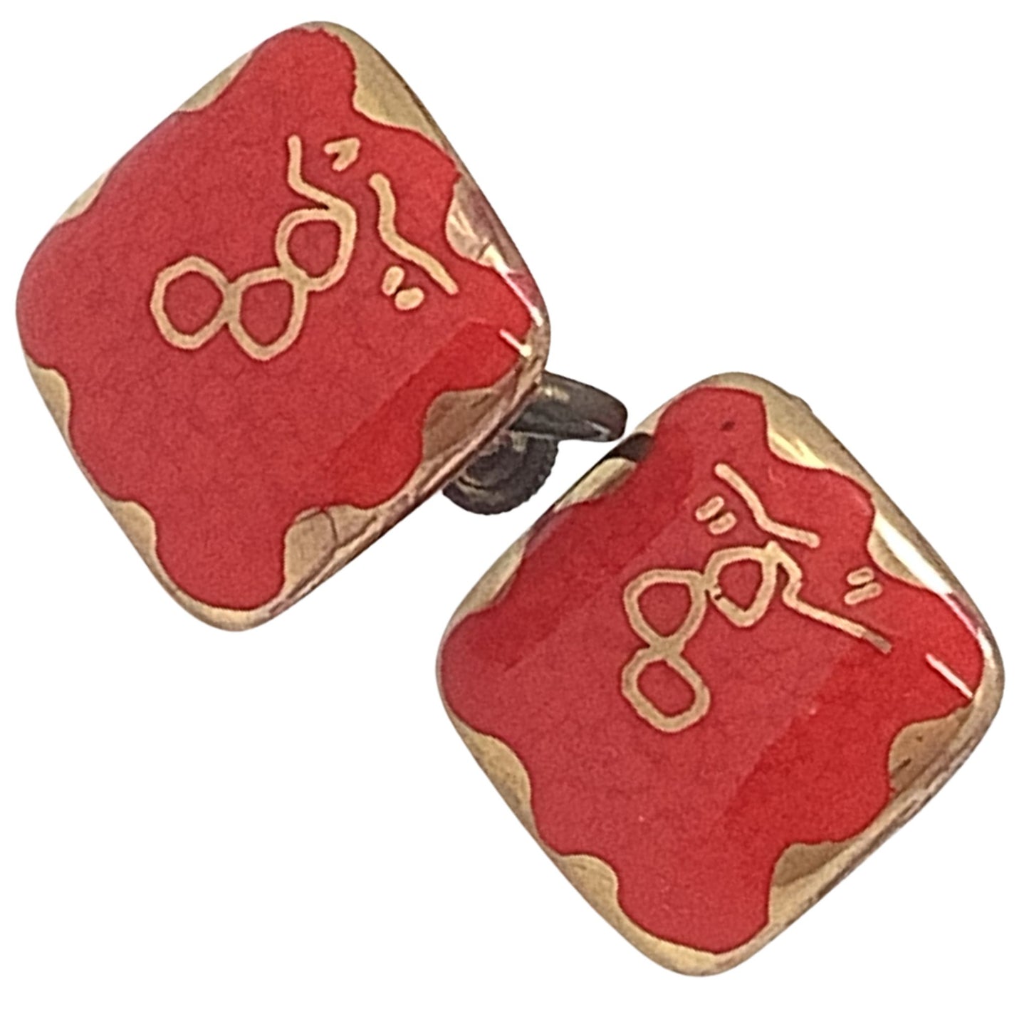 Red 1950s Southwestern Earrings close-up on a white background