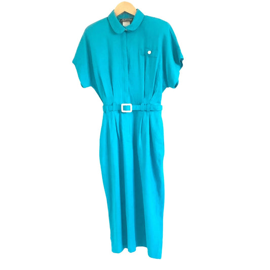 Retro Teal Dress Small / Blue / Vintage 1980s