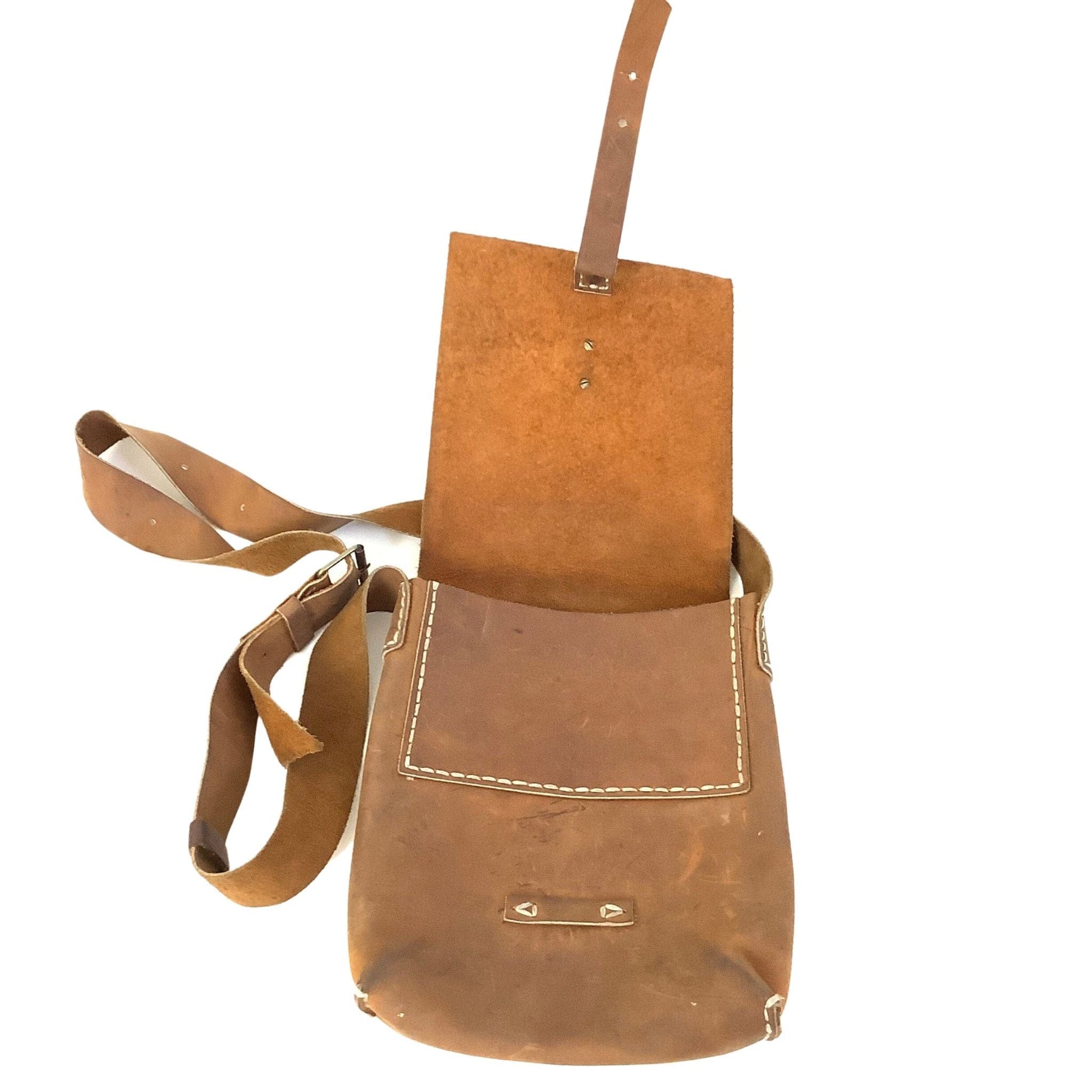Rustic Messenger Bag Tan / Leather / Vintage 1970s