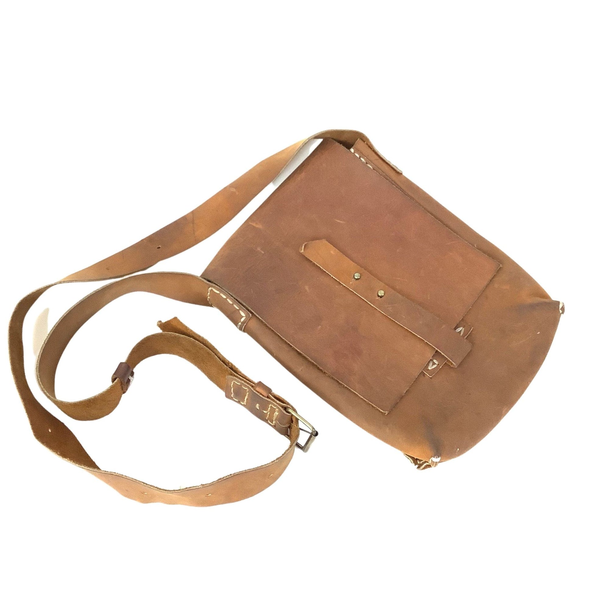 Rustic Messenger Bag Tan / Leather / Vintage 1970s