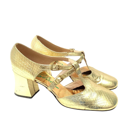 Gold Metallic T-Strap Heels Sbicca